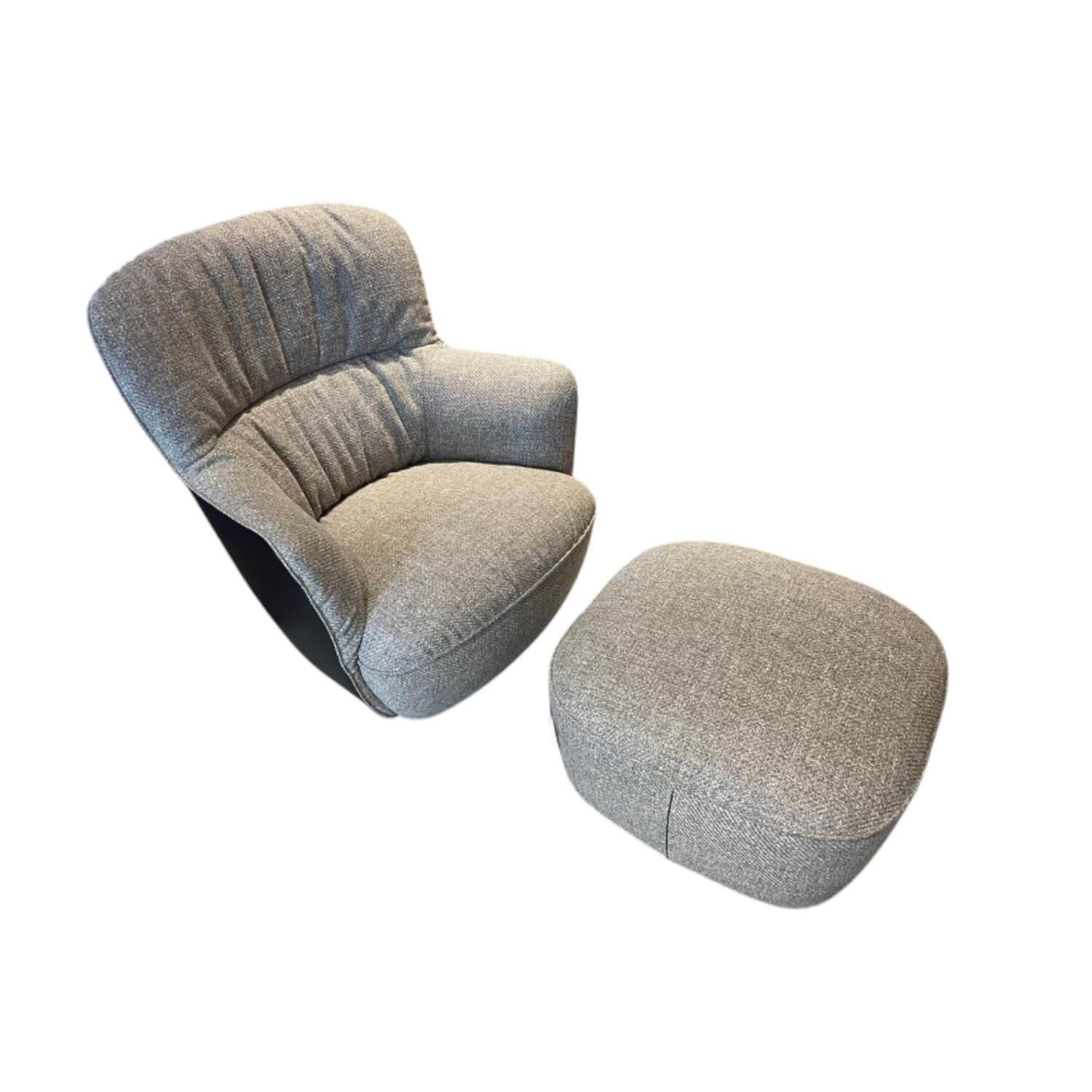 Walter Knoll Sessel Ishino Stoff Savannah Grau mit Hocker