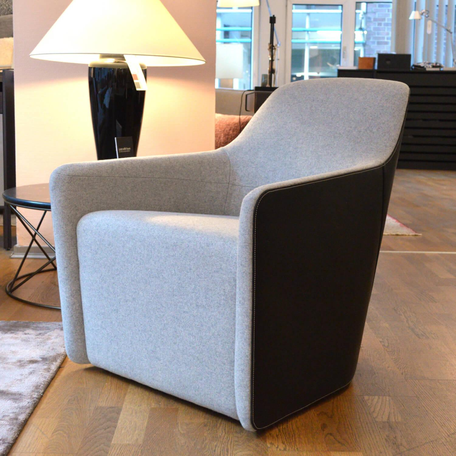 Drehsessel Foster 521-10C Stoff Divina Hellgrau Rücken Leder