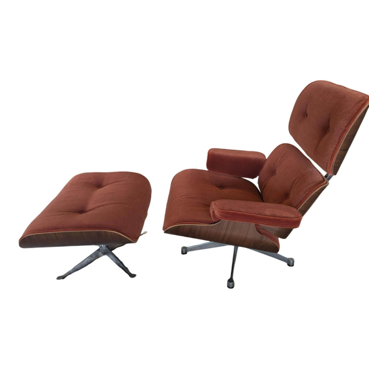 Vitra Sessel Lounge Chair Stoff Calma Brandy Rot mit Ottoman