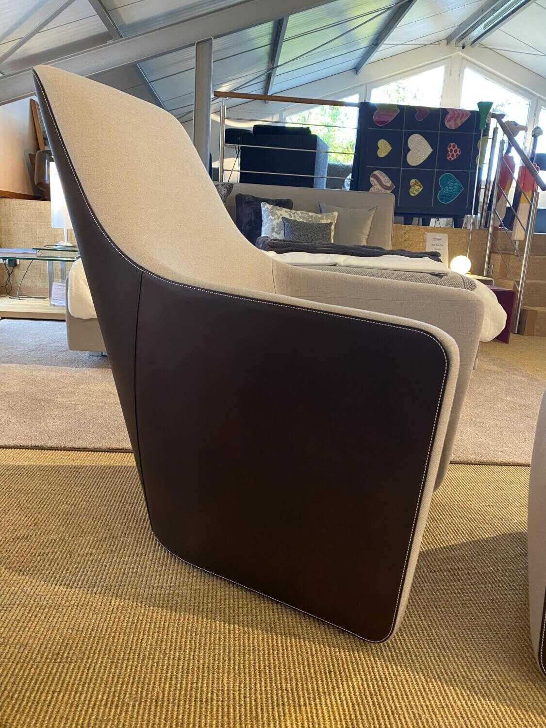 Walter Knoll Sessel Foster 520-10C Flanell Grau mit Hocker