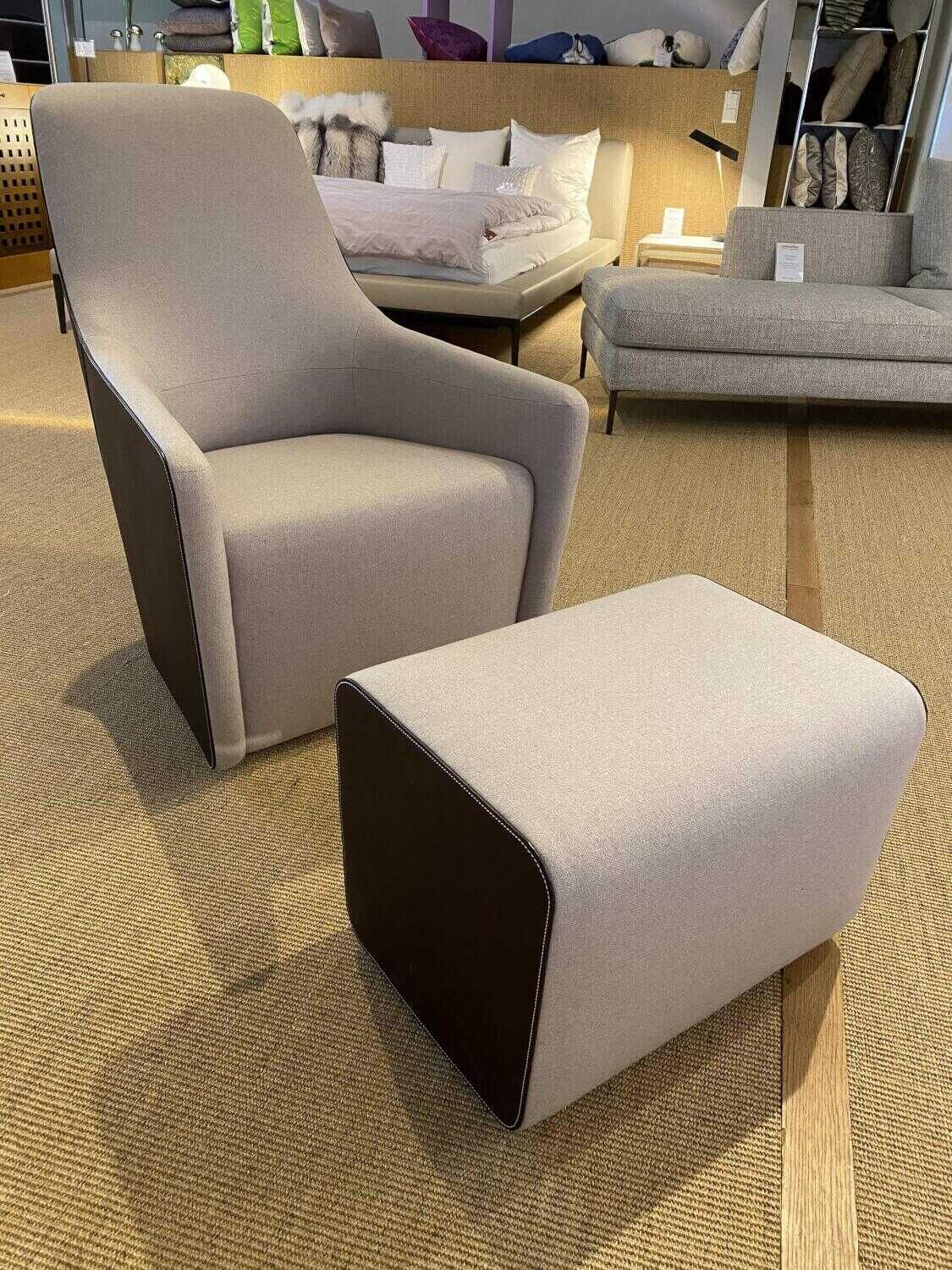 Walter Knoll Sessel Foster 520-10C Flanell Grau mit Hocker
