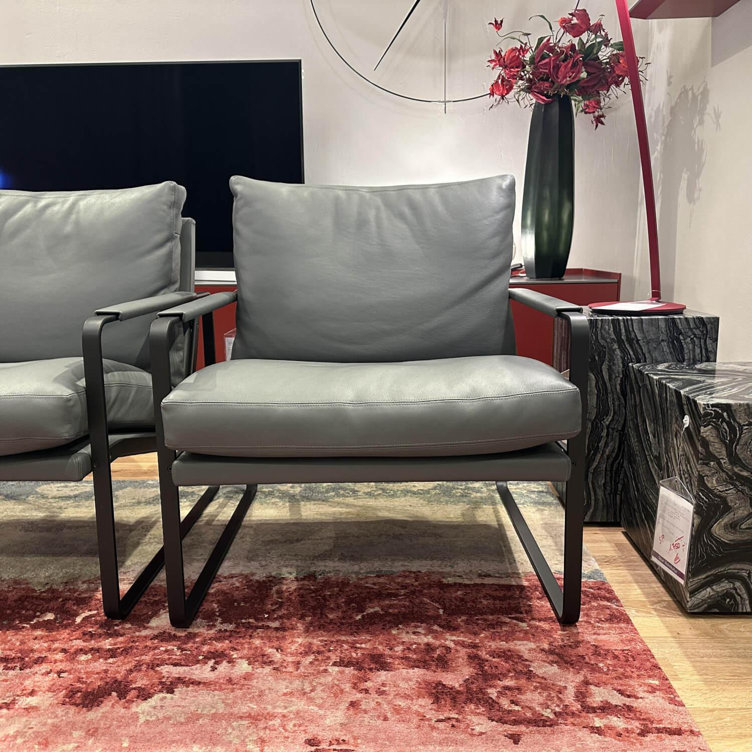 Walter Knoll Sessel Fabricius Leder Congress Grau Metall