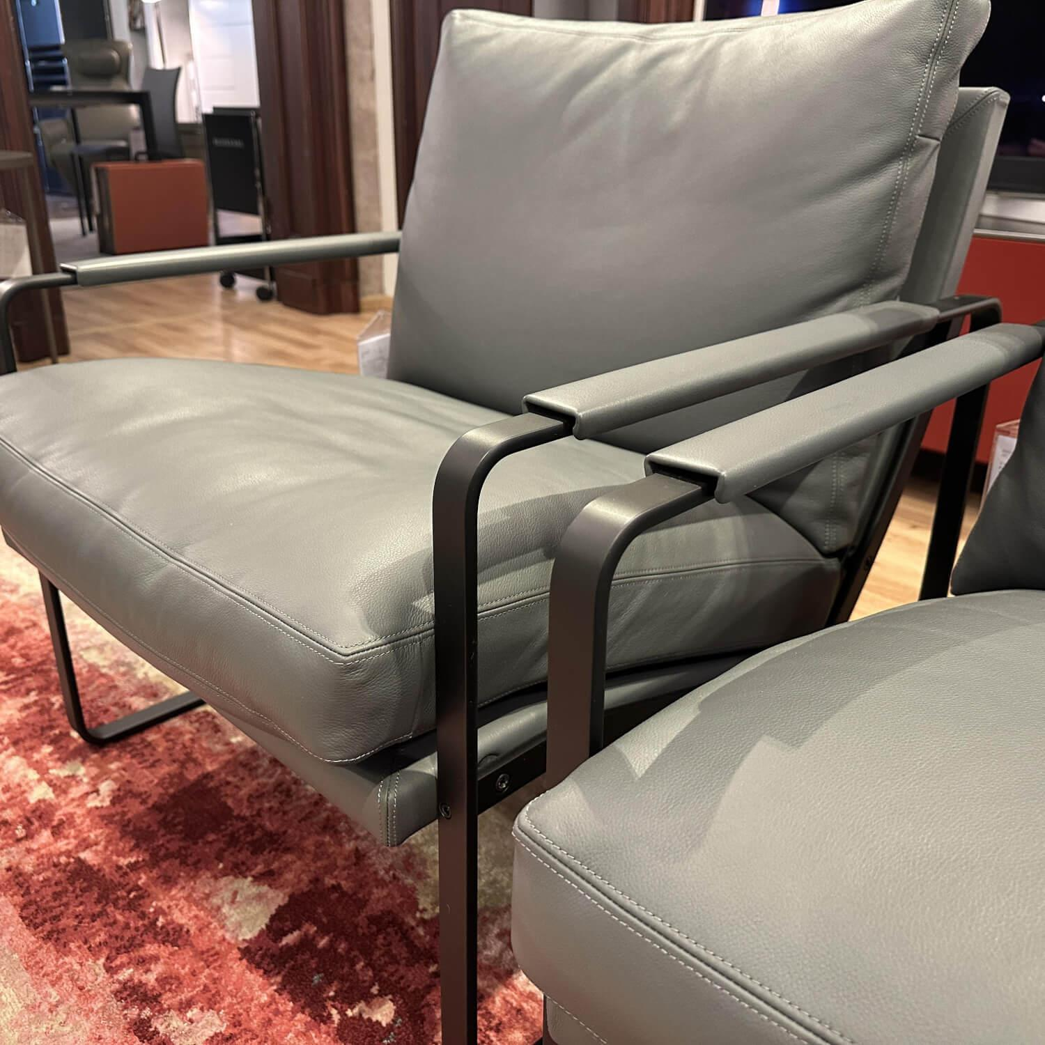 Walter Knoll Sessel Fabricius Leder Congress Grau Metall