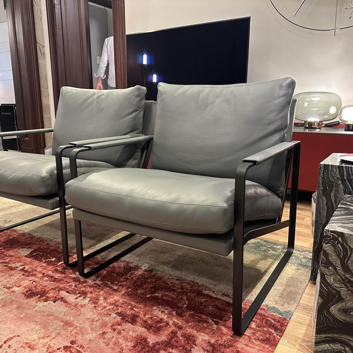 Walter Knoll Sessel Fabricius Leder Congress Grau Metall