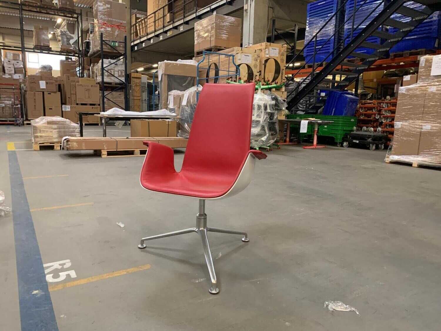 Shell armchair FK Leather Congress Red Frame Aluminum