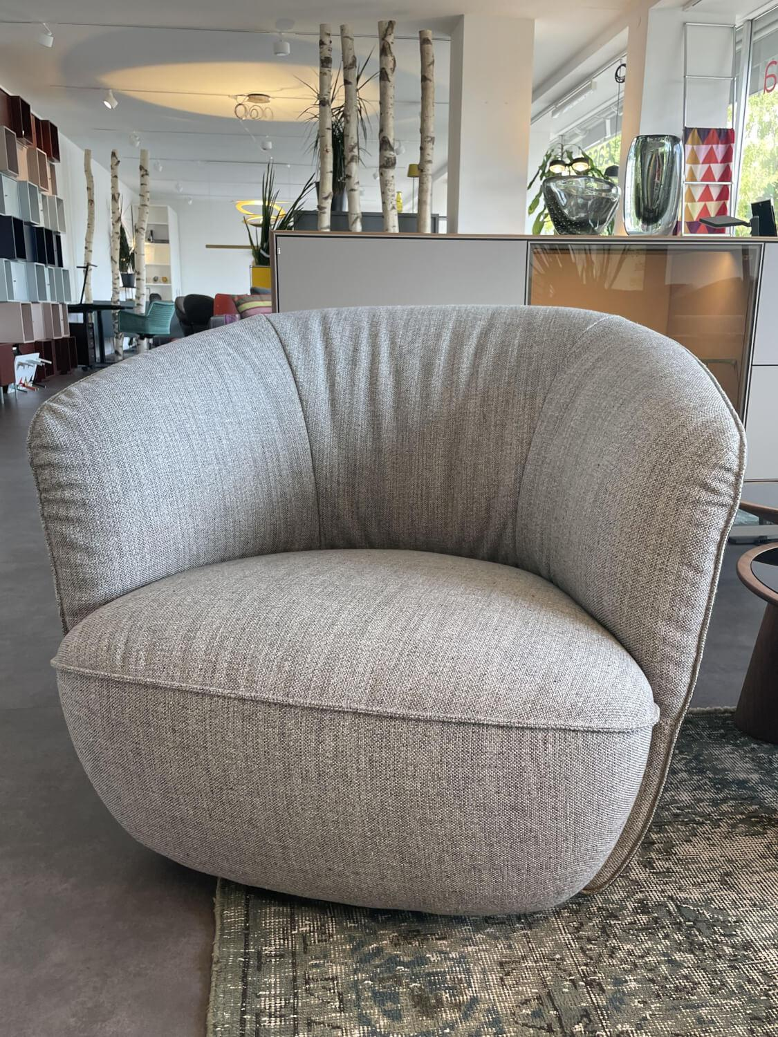 Walter Knoll Sessel Ishino Stoff Kies Grau mit Lederrücken
