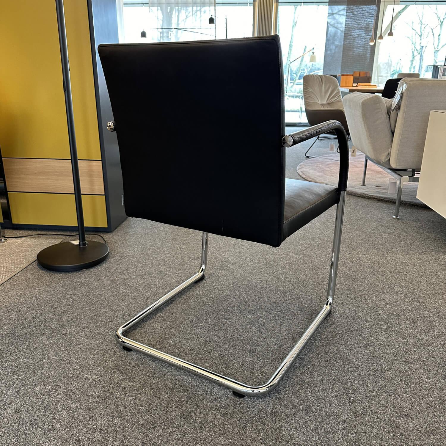 Walter Knoll Stuhl George Leder Schwarz Gestell Chrom