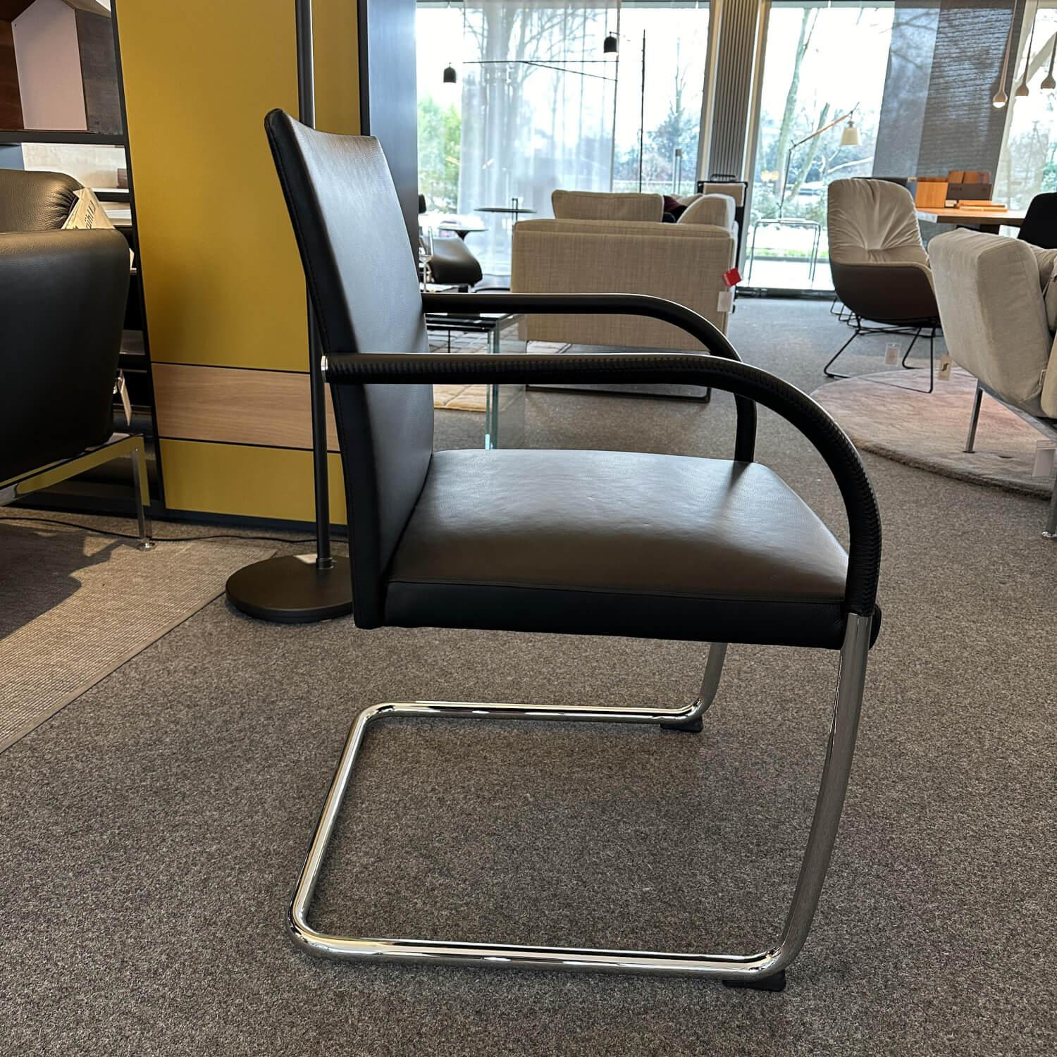 Walter Knoll Stuhl George Leder Schwarz Gestell Chrom