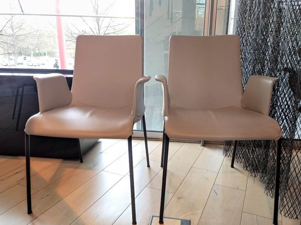 Walter Knoll 2er Set Leder-Stuhl Liz mit Armlehne Steingrau