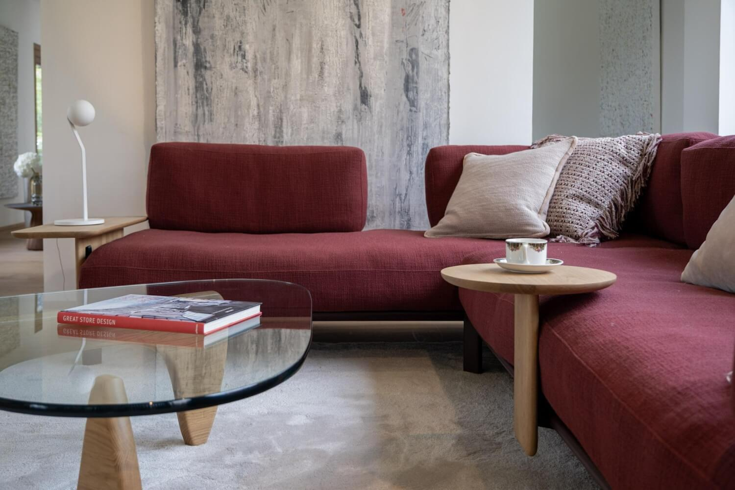 Vitra Anagram Ecksofa Stoff Rot Gestell Bordeaux
