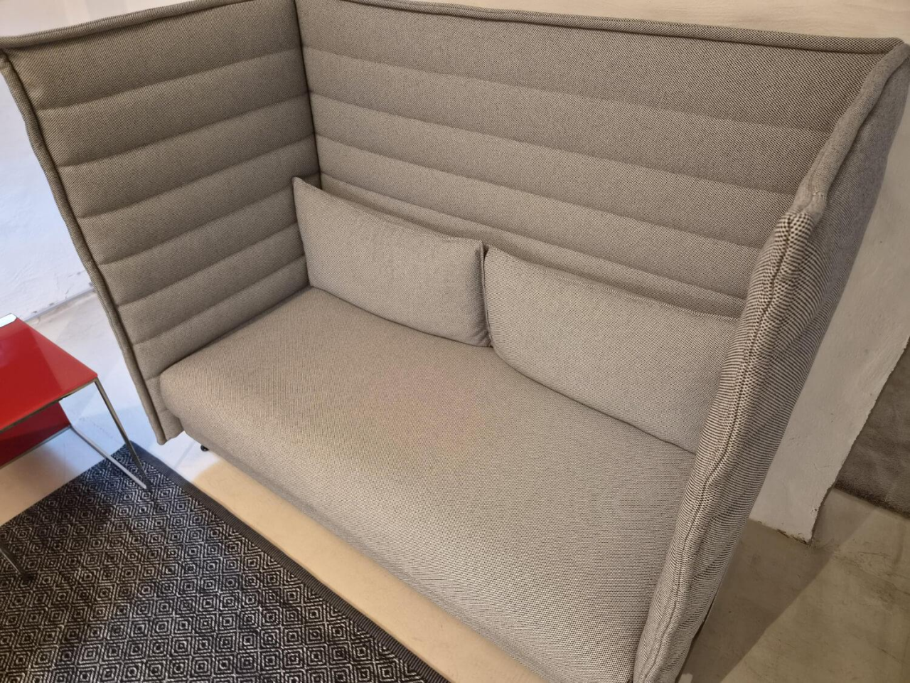 Sofa Alcove Highback Fabric Laser Dark Blue Ivory Beige