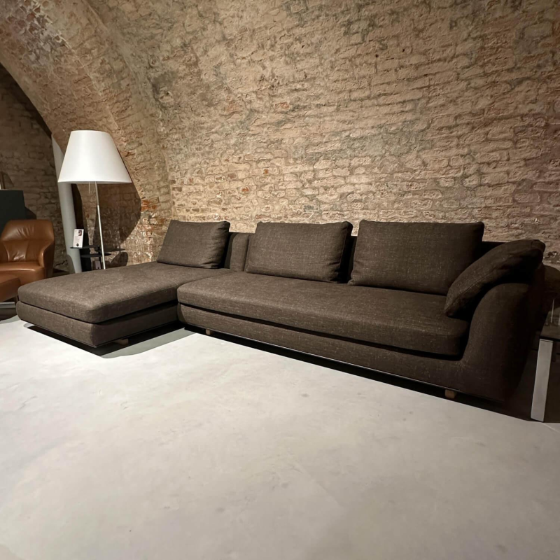Tama Living Ecksofa Stoff B&B Spora Braun Kufen Eiche