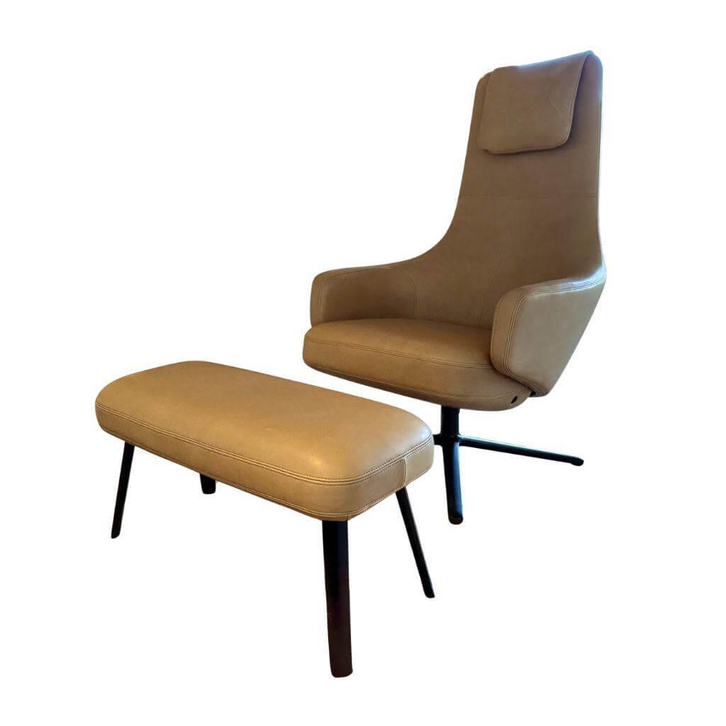 Vitra Repos Sessel Naturleder Caramel mit Hocker
