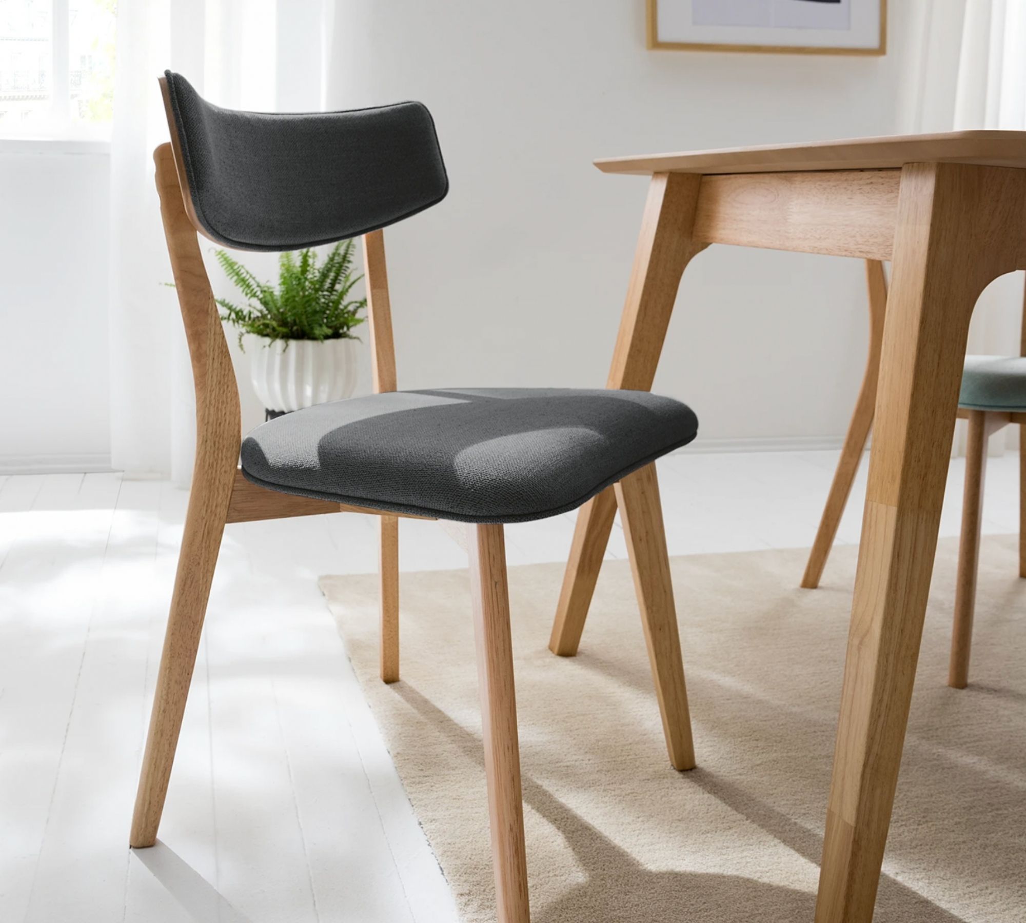 2x Dining chair Rubberwood and fabric grey