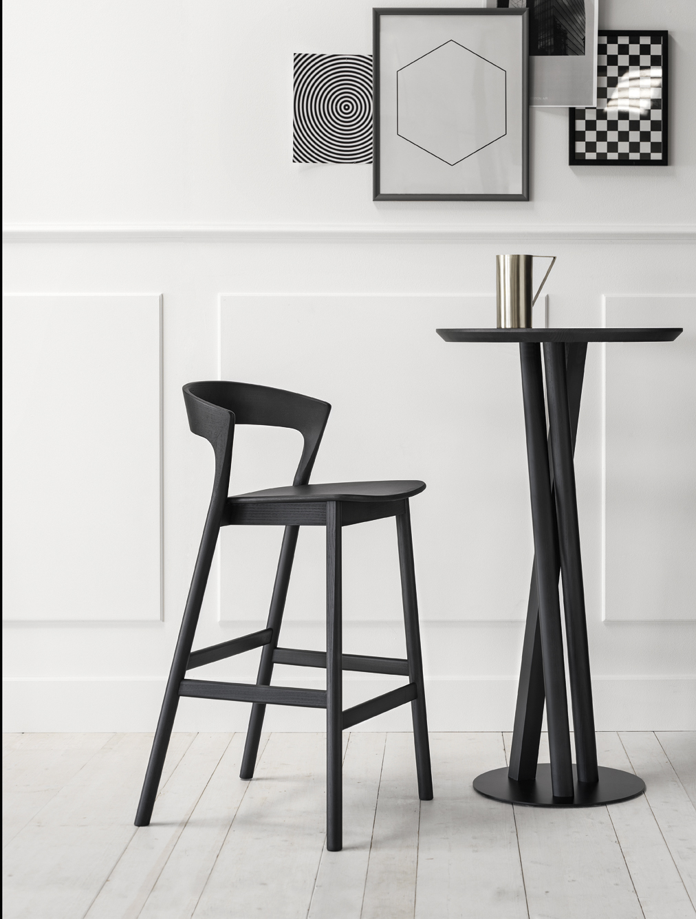 Edith stool in solid ash wood Black