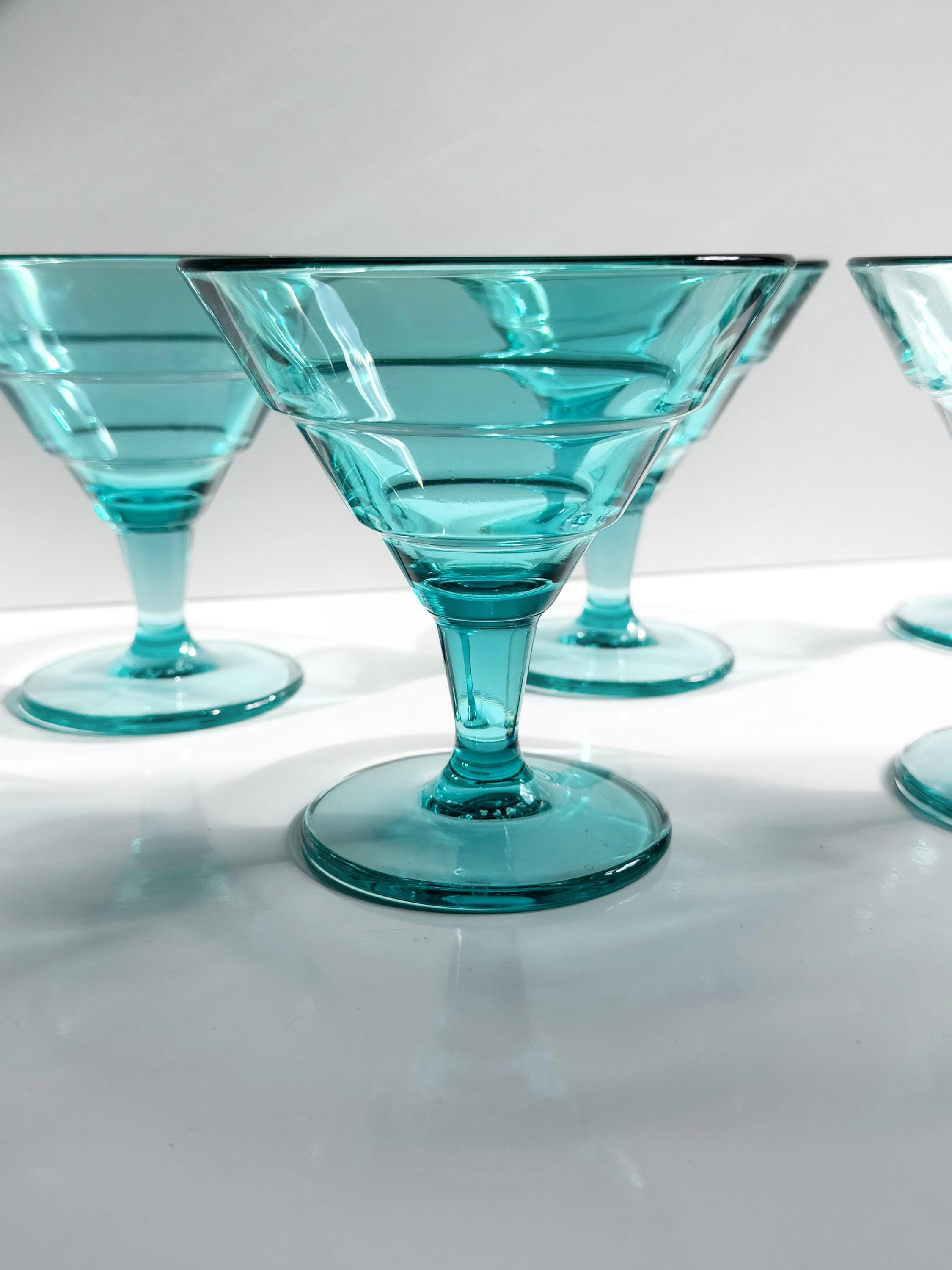 5 Vintage Dessertschalen aus türkisfarbenem Glas