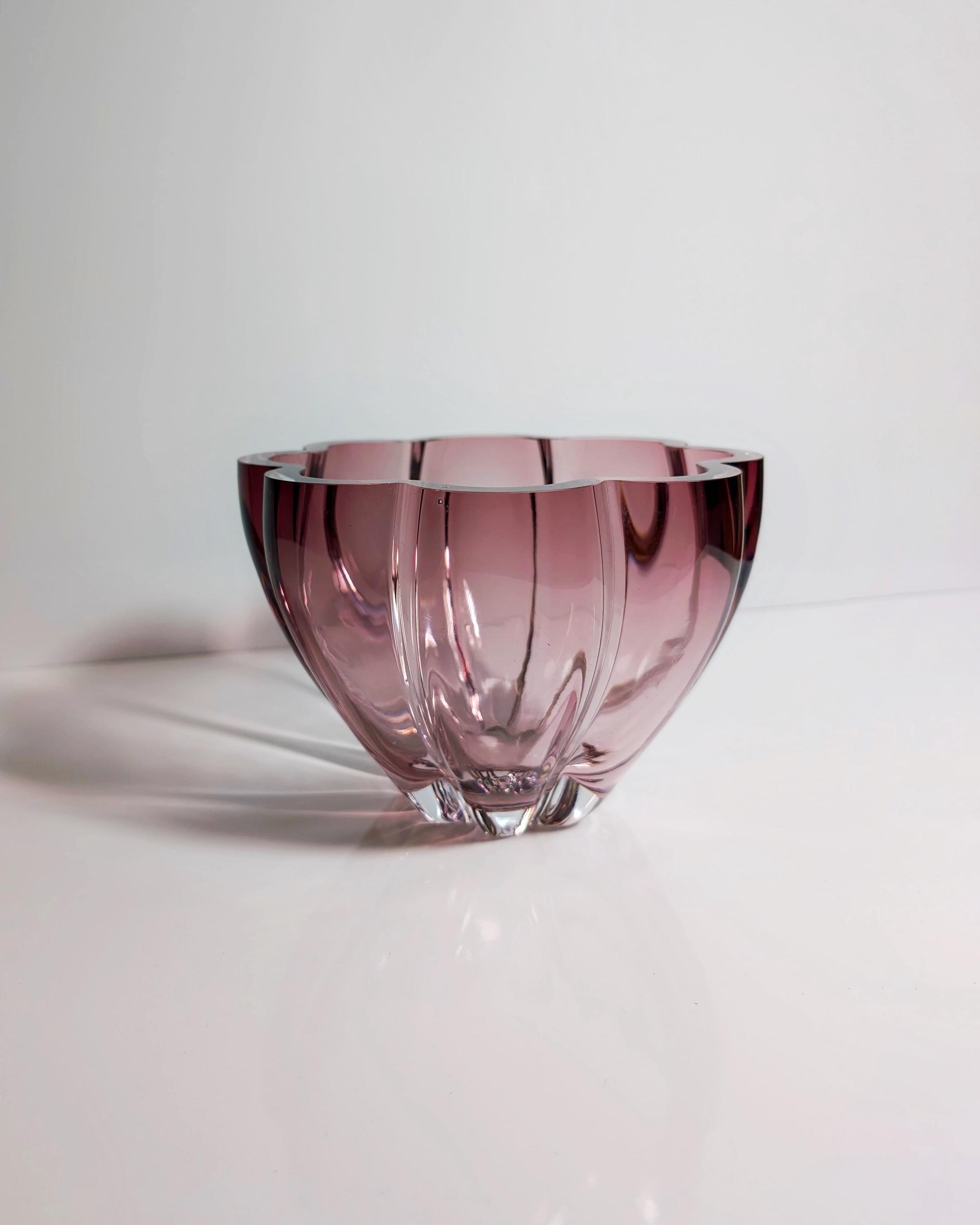 Vintage Kristallglasschale in Cranberry & Transparent