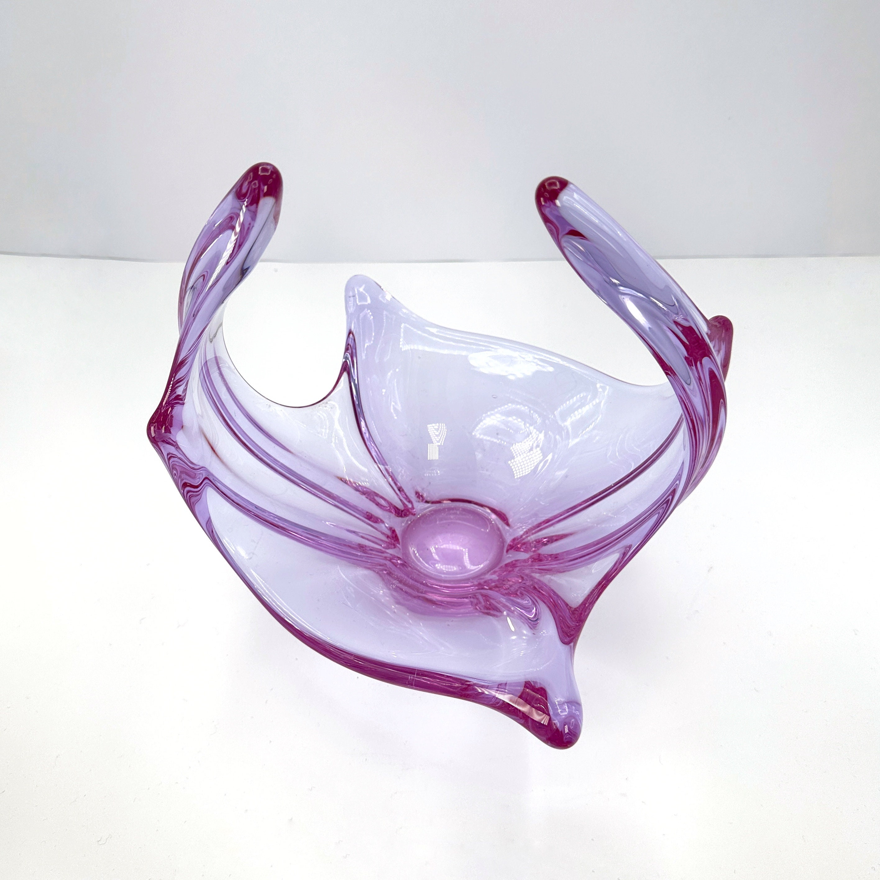 XXL Vintage Alexandrit-Glasschale in Flieder & Rosa