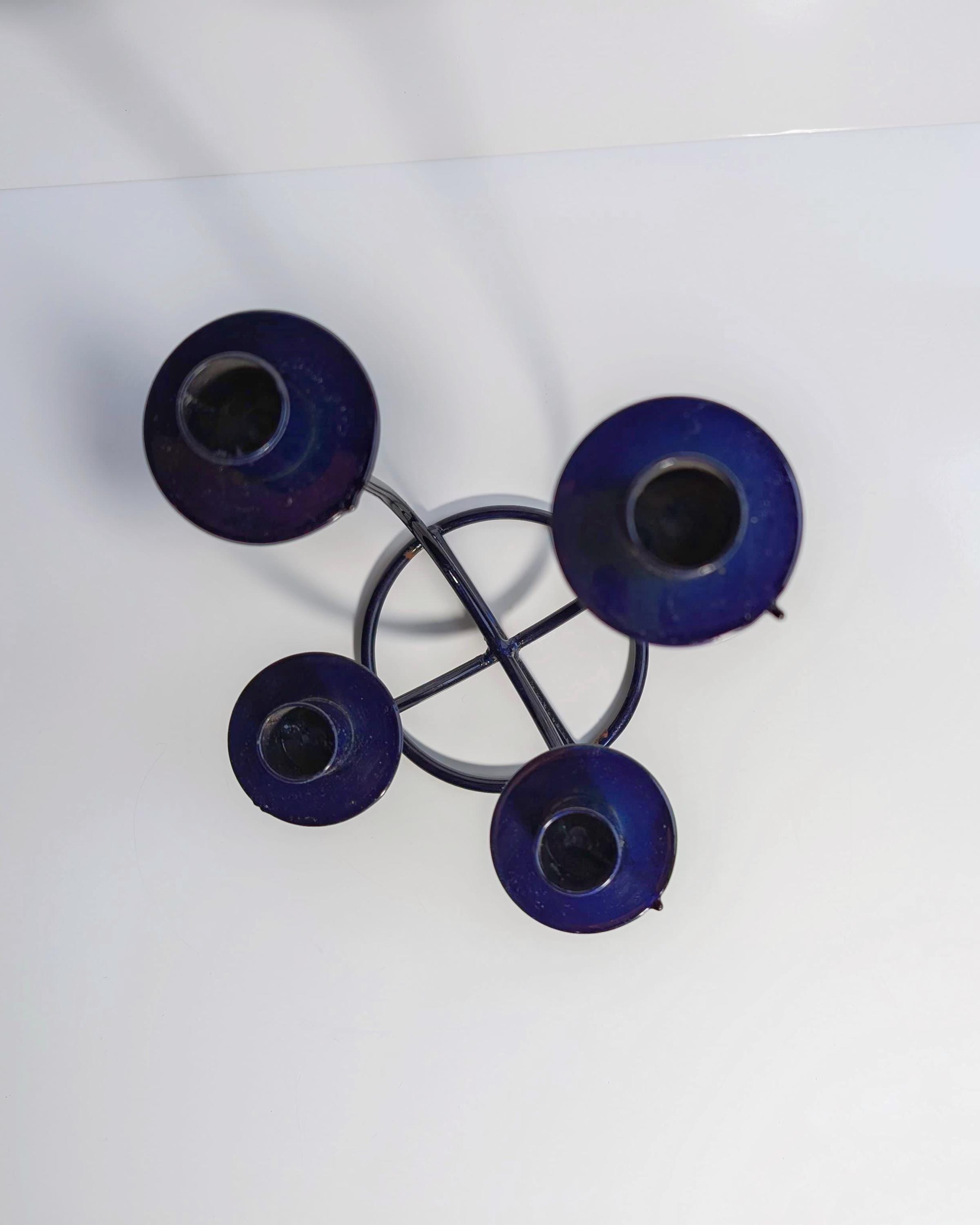 Vintage 4-armiger Kerzenhalter in Ultramarinblau