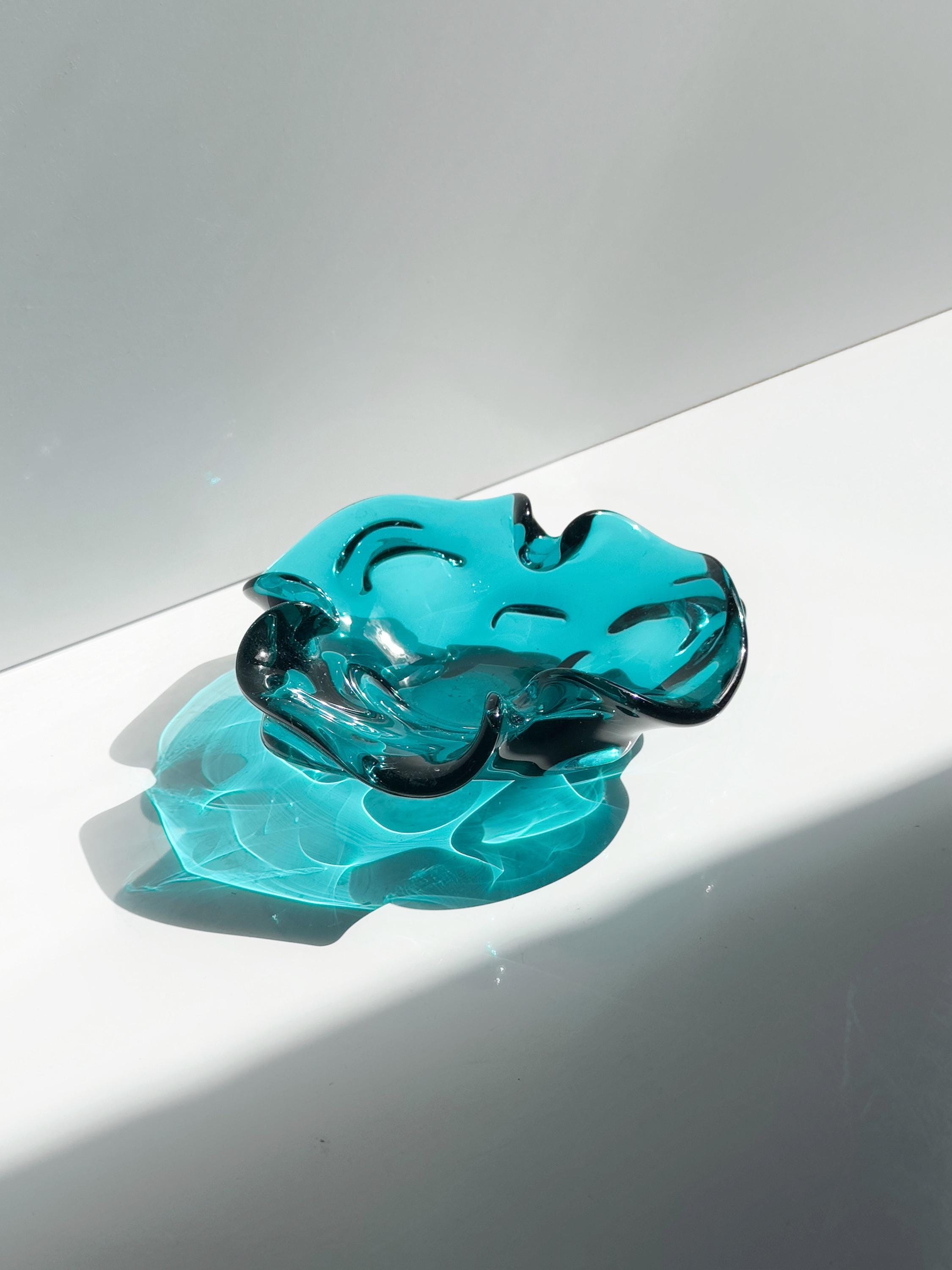 Vintage Murano Glas-Aschenbecher in Türkisgrün