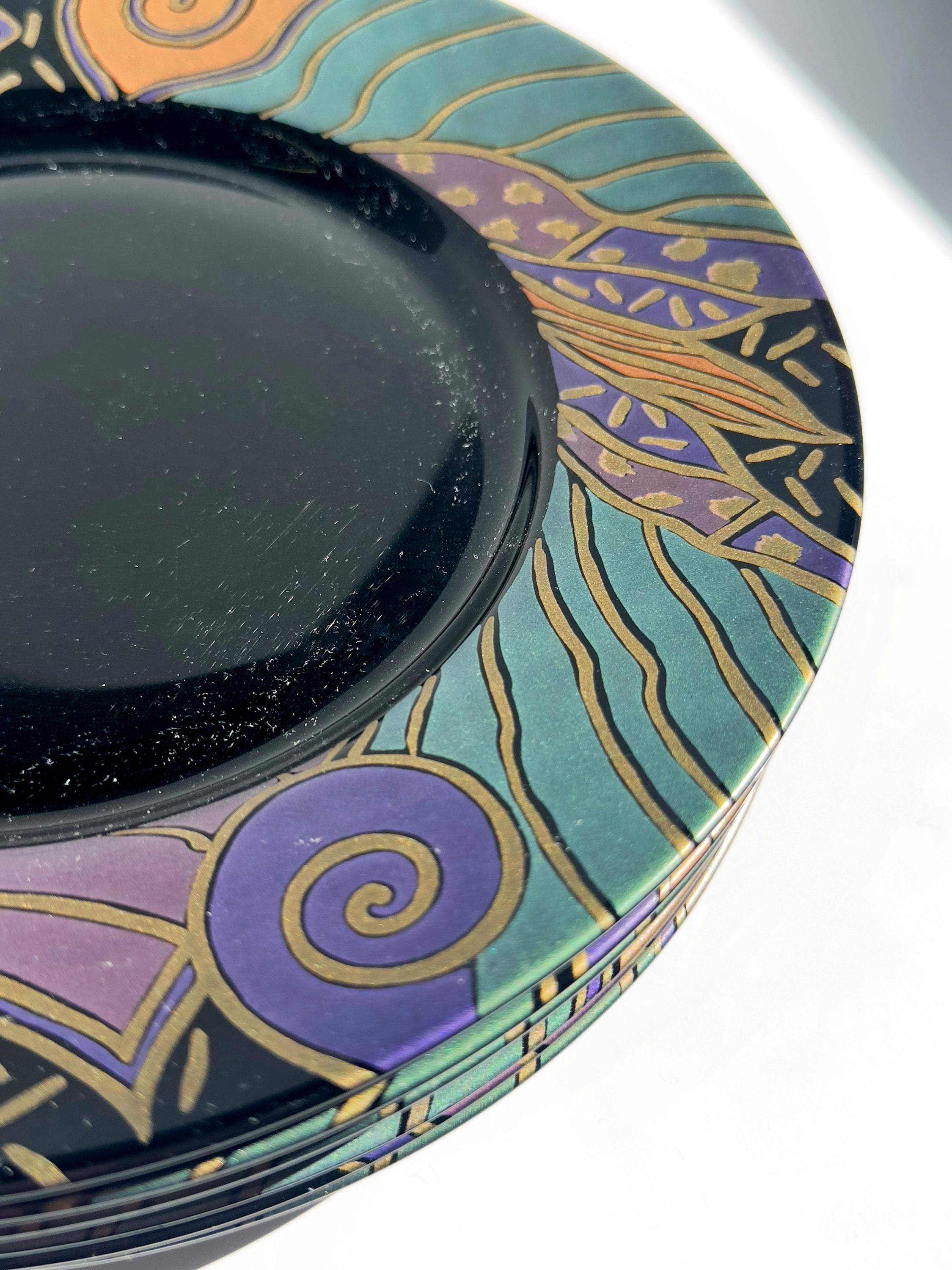 6 Arcoroc Speiseteller aus schwarzem Glas mit Muscheldekor