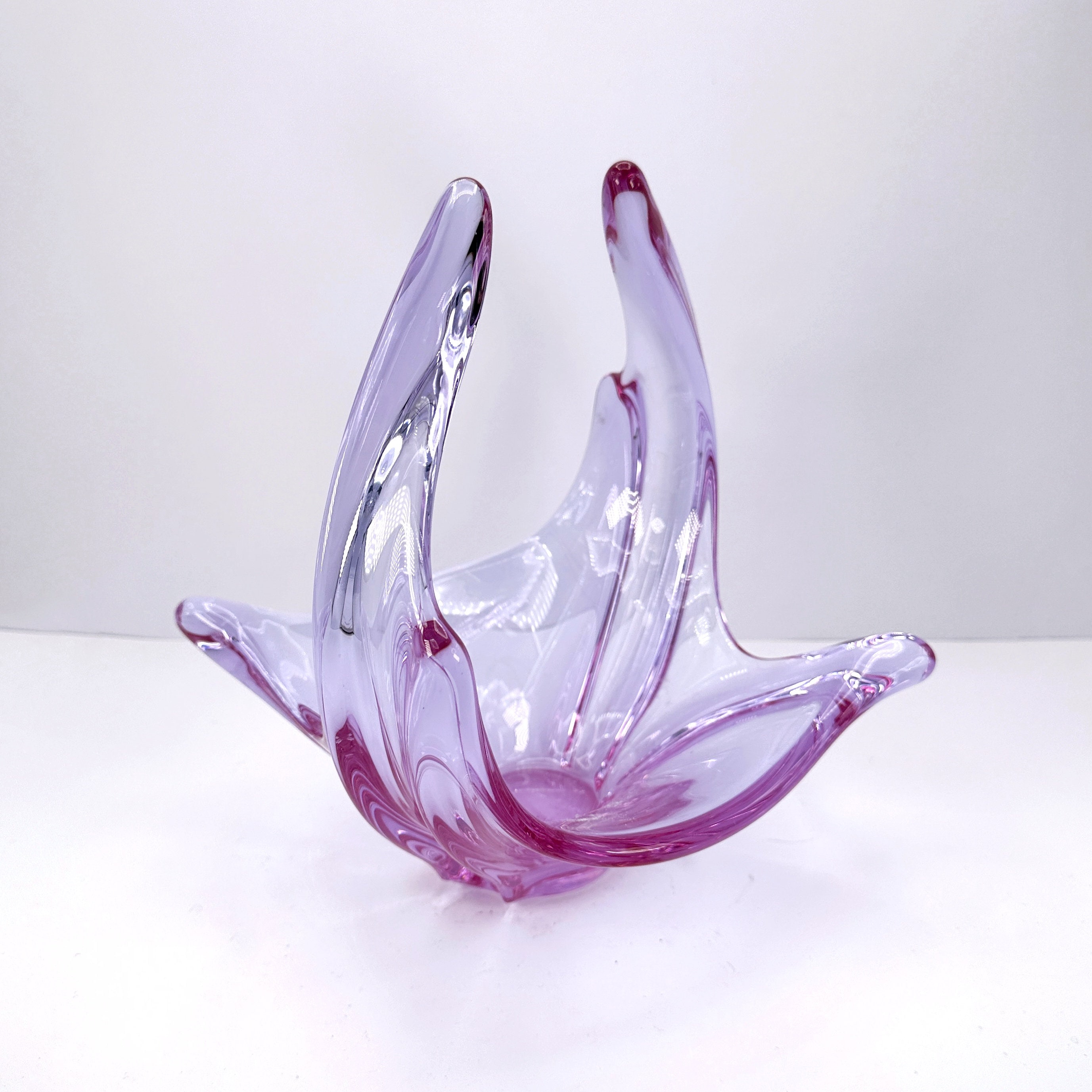XXL Vintage Alexandrit-Glasschale in Flieder & Rosa
