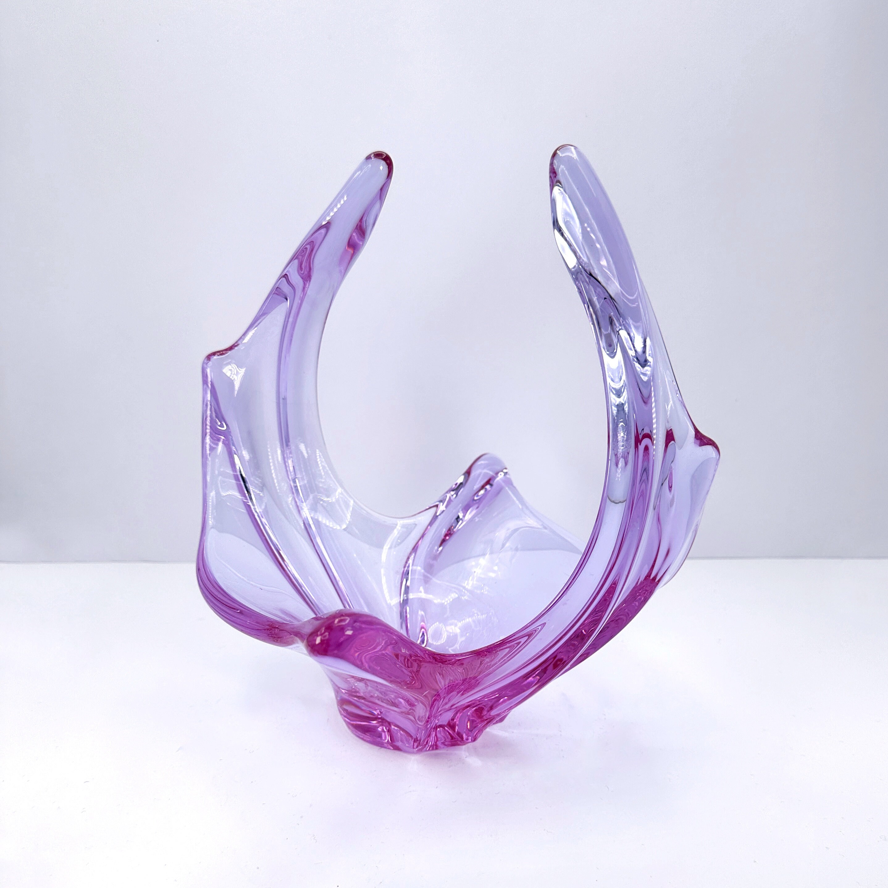 XXL Vintage Alexandrit-Glasschale in Flieder & Rosa