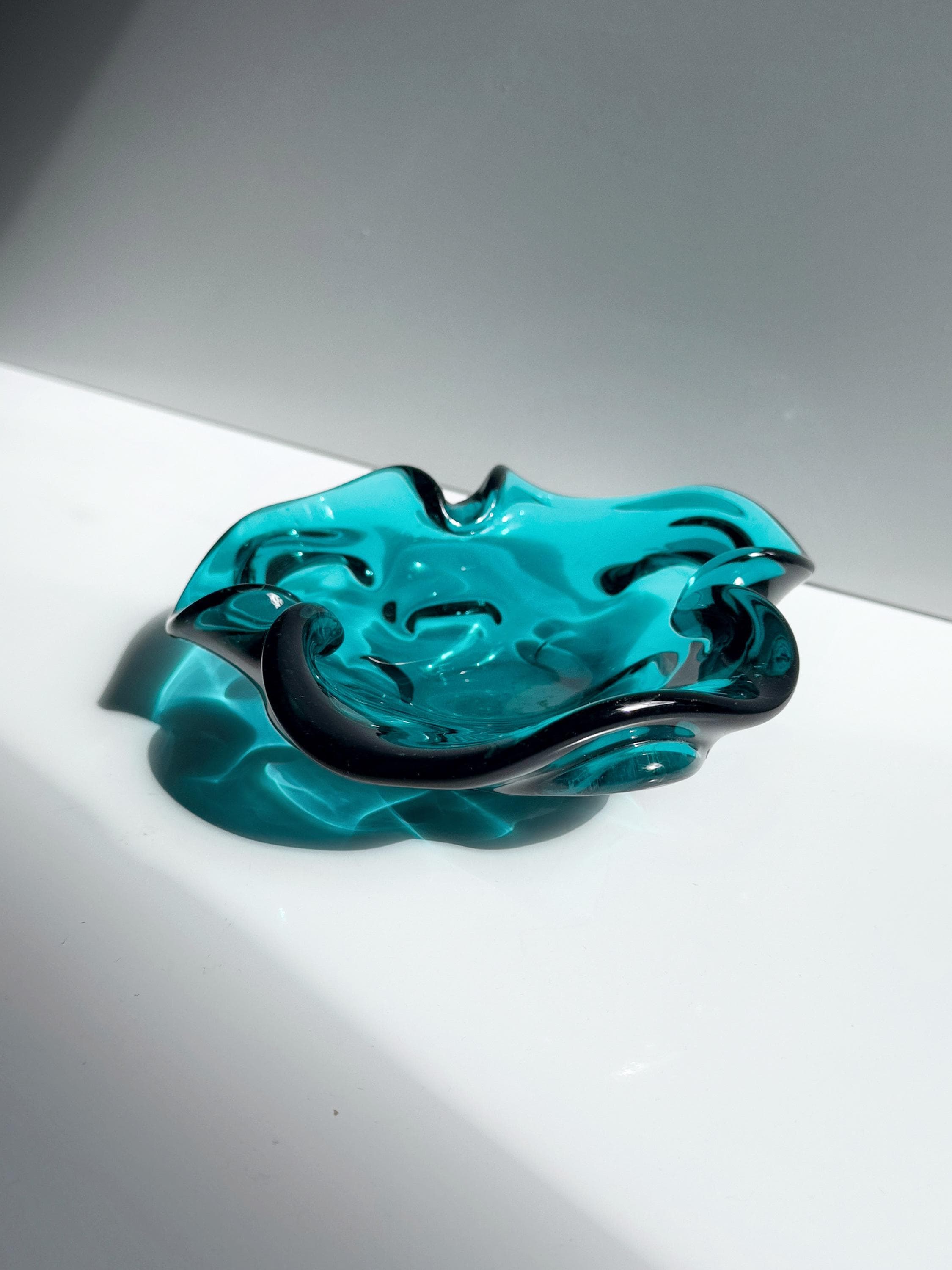 Vintage Murano Glas-Aschenbecher in Türkisgrün