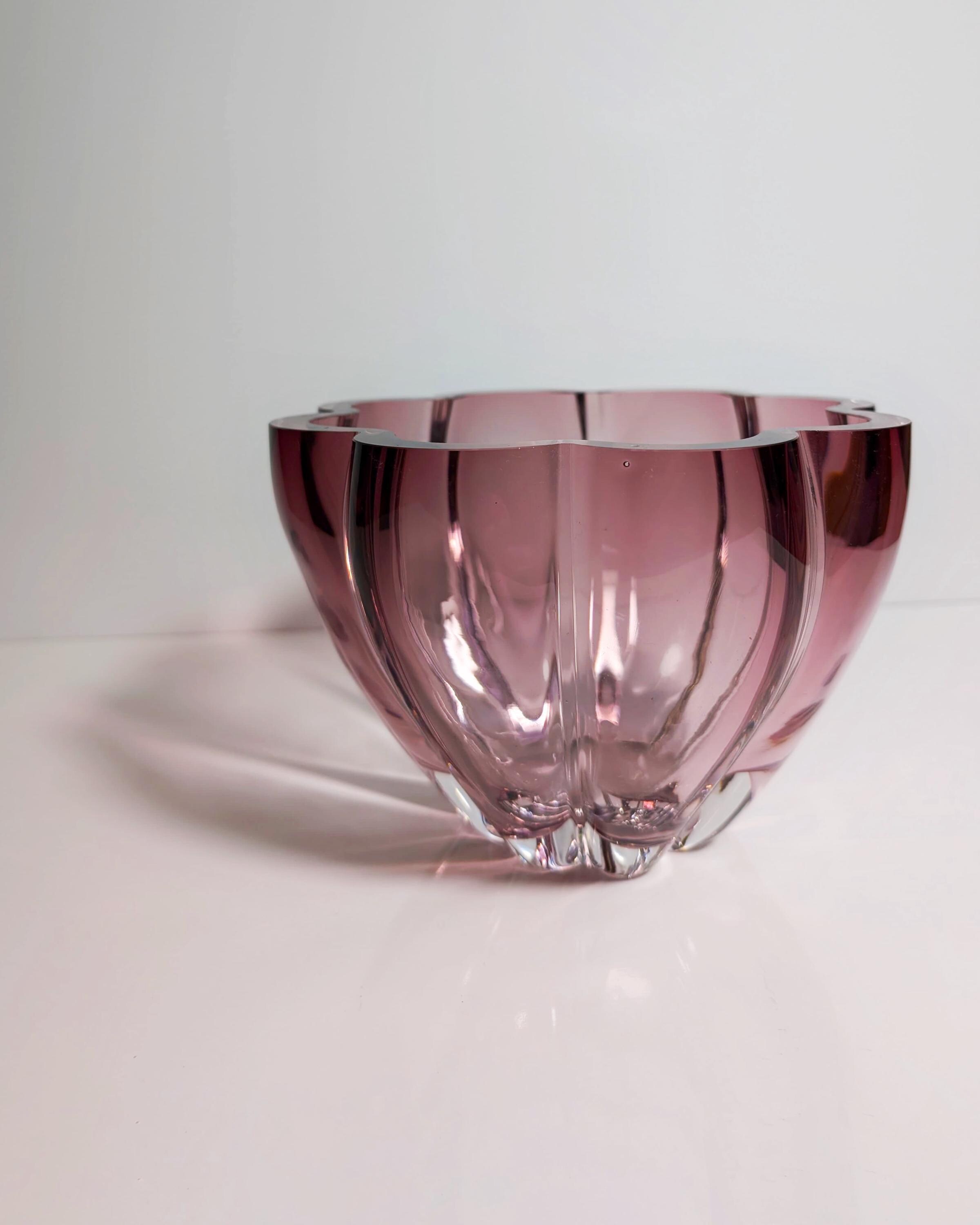 Vintage Kristallglasschale in Cranberry & Transparent