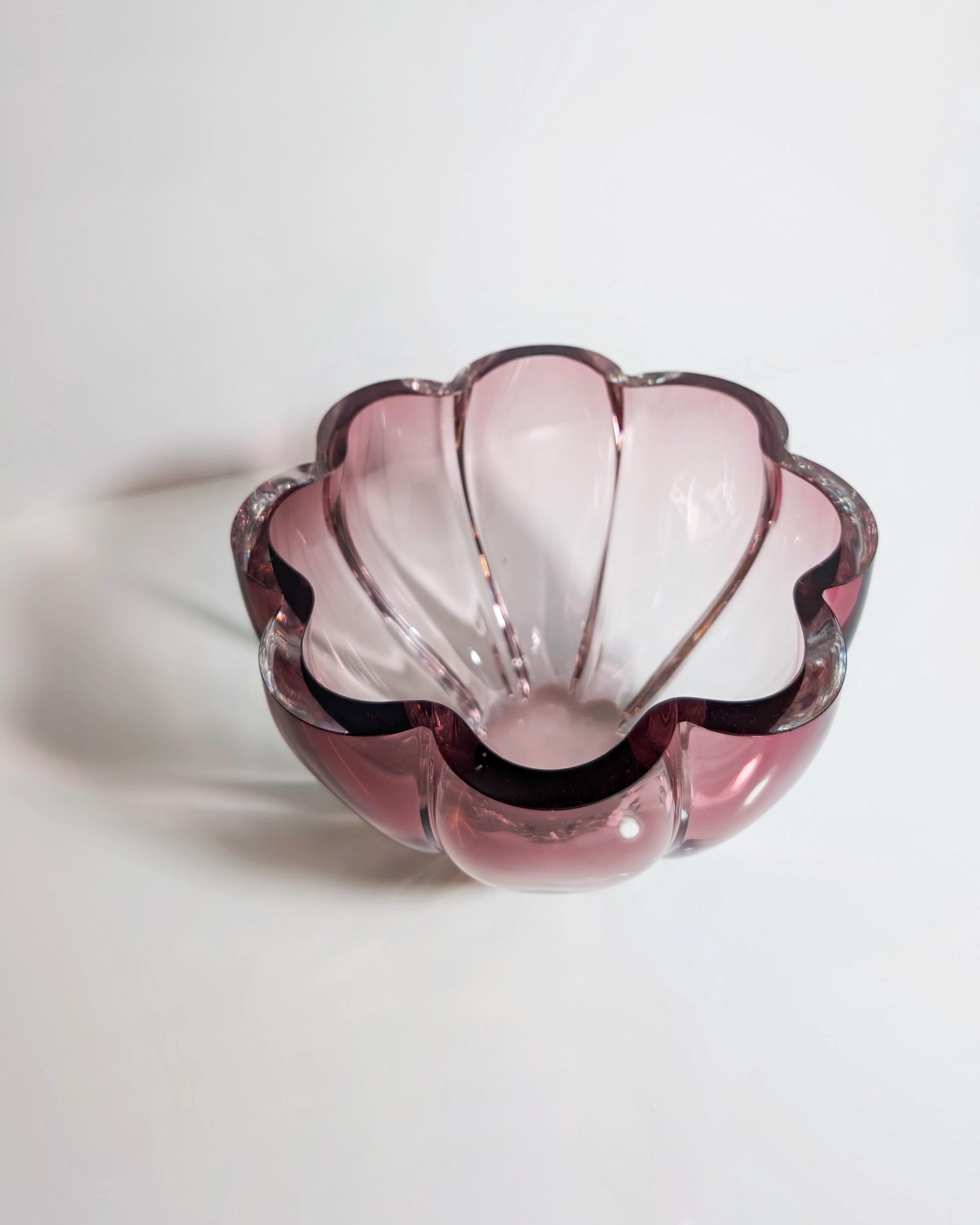Vintage Kristallglasschale in Cranberry & Transparent
