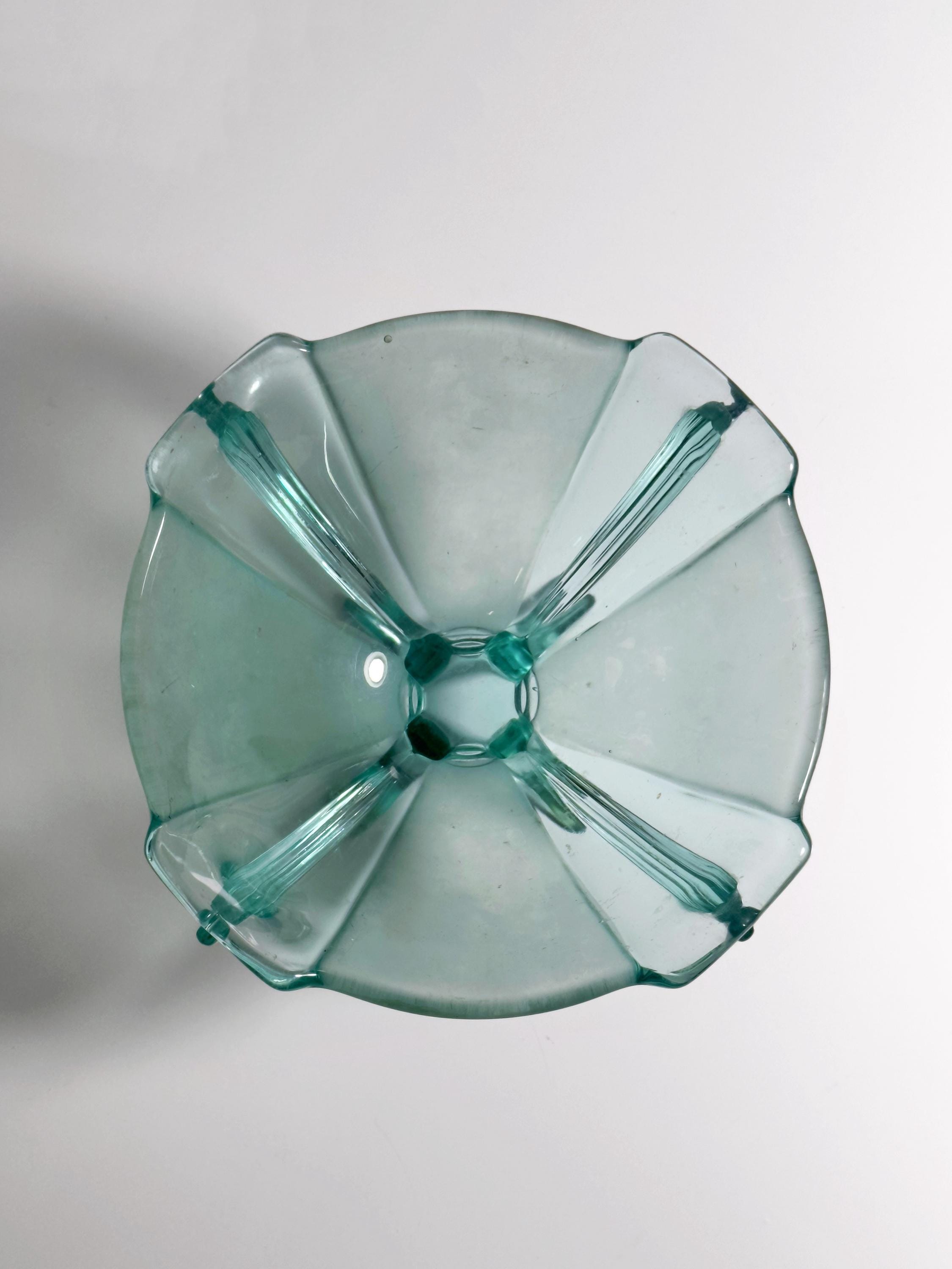 Stölzle Heřmanova Huť Art-Deco Fußschale Nr. 19283 in Aqua