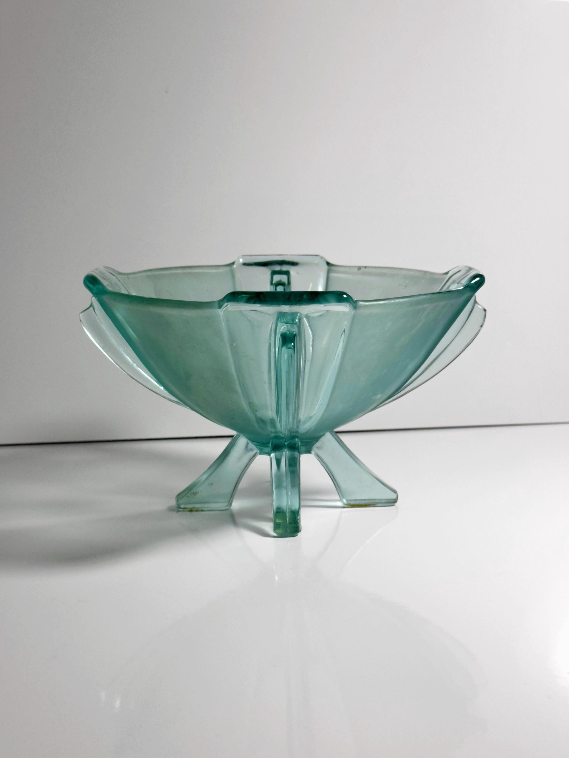 Stölzle Heřmanova Huť Art-Deco Fußschale Nr. 19283 in Aqua