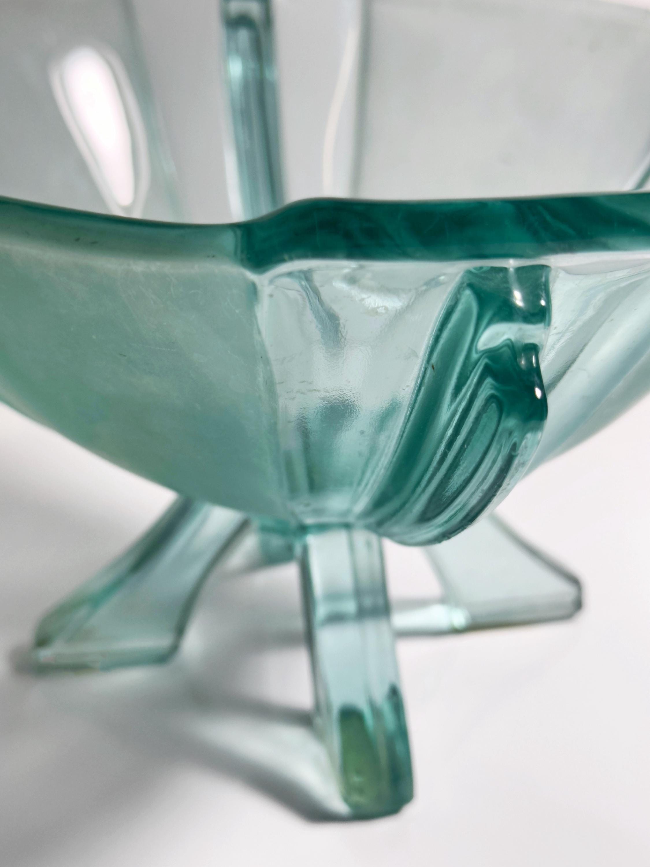 Stölzle Heřmanova Huť Art-Deco Fußschale Nr. 19283 in Aqua