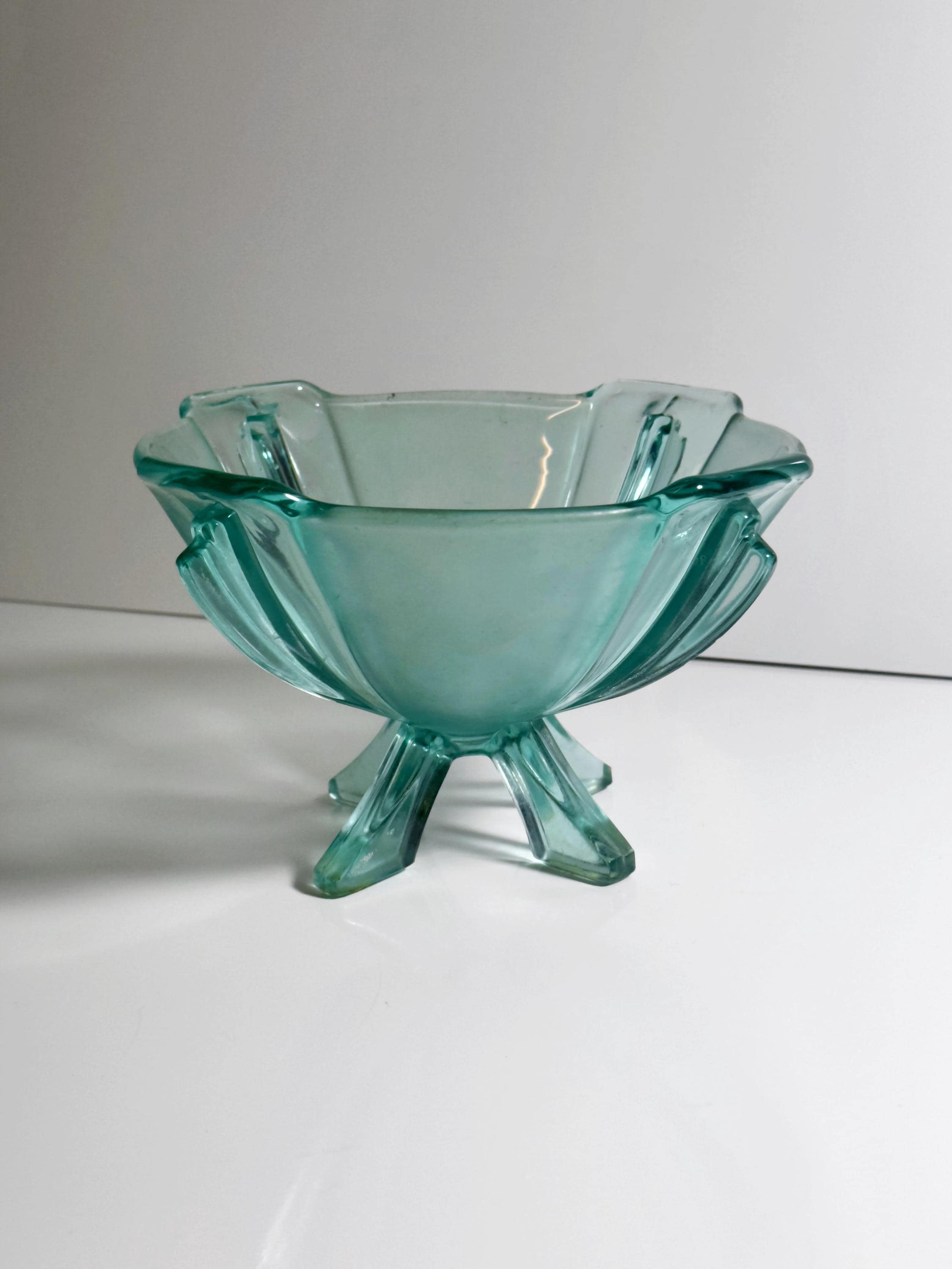 Stölzle Heřmanova Huť Art-Deco Fußschale Nr. 19283 in Aqua
