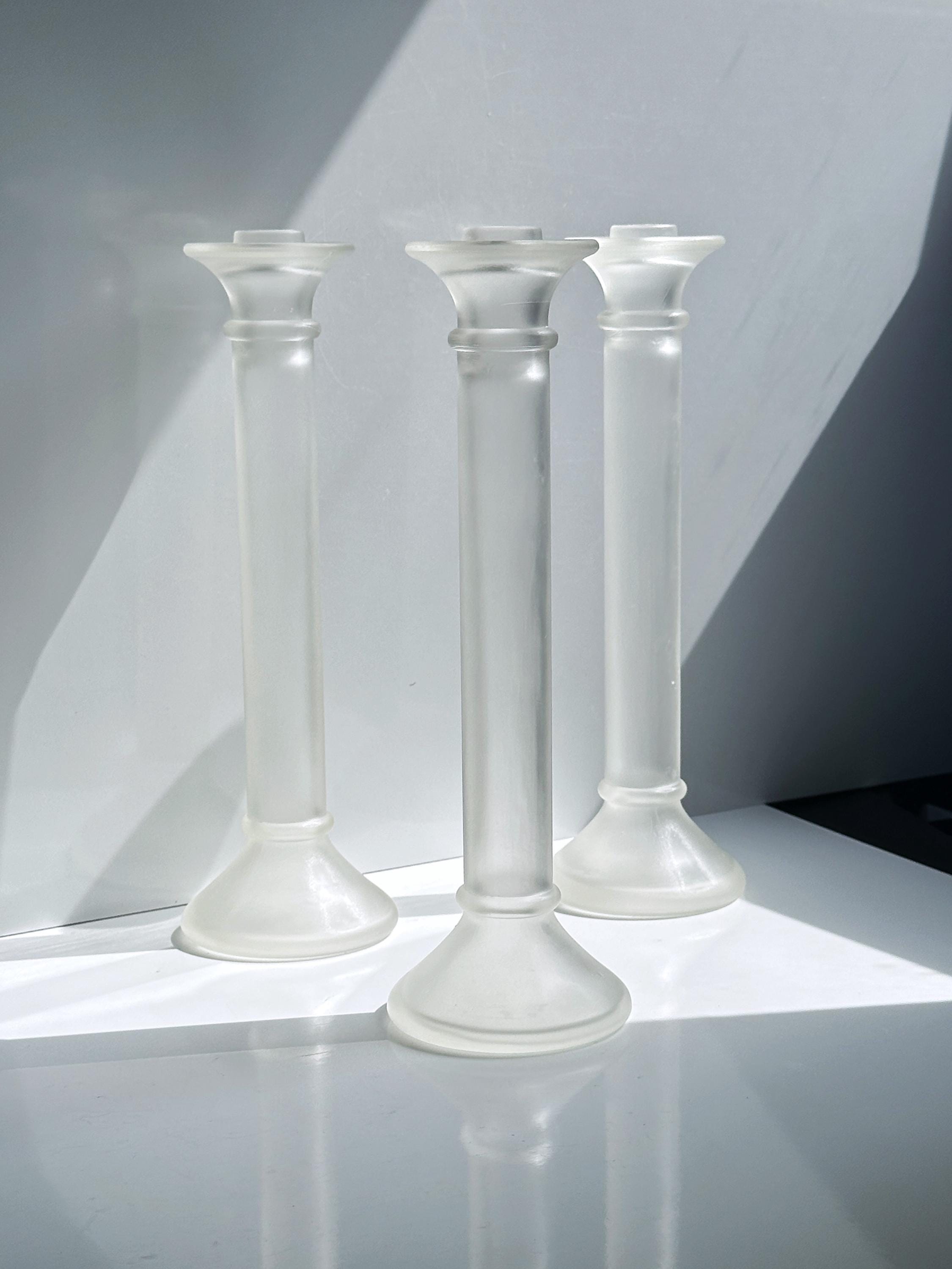 3 Vintage Glas Kerzenhalter in Säulenform, mattiert, 1980er