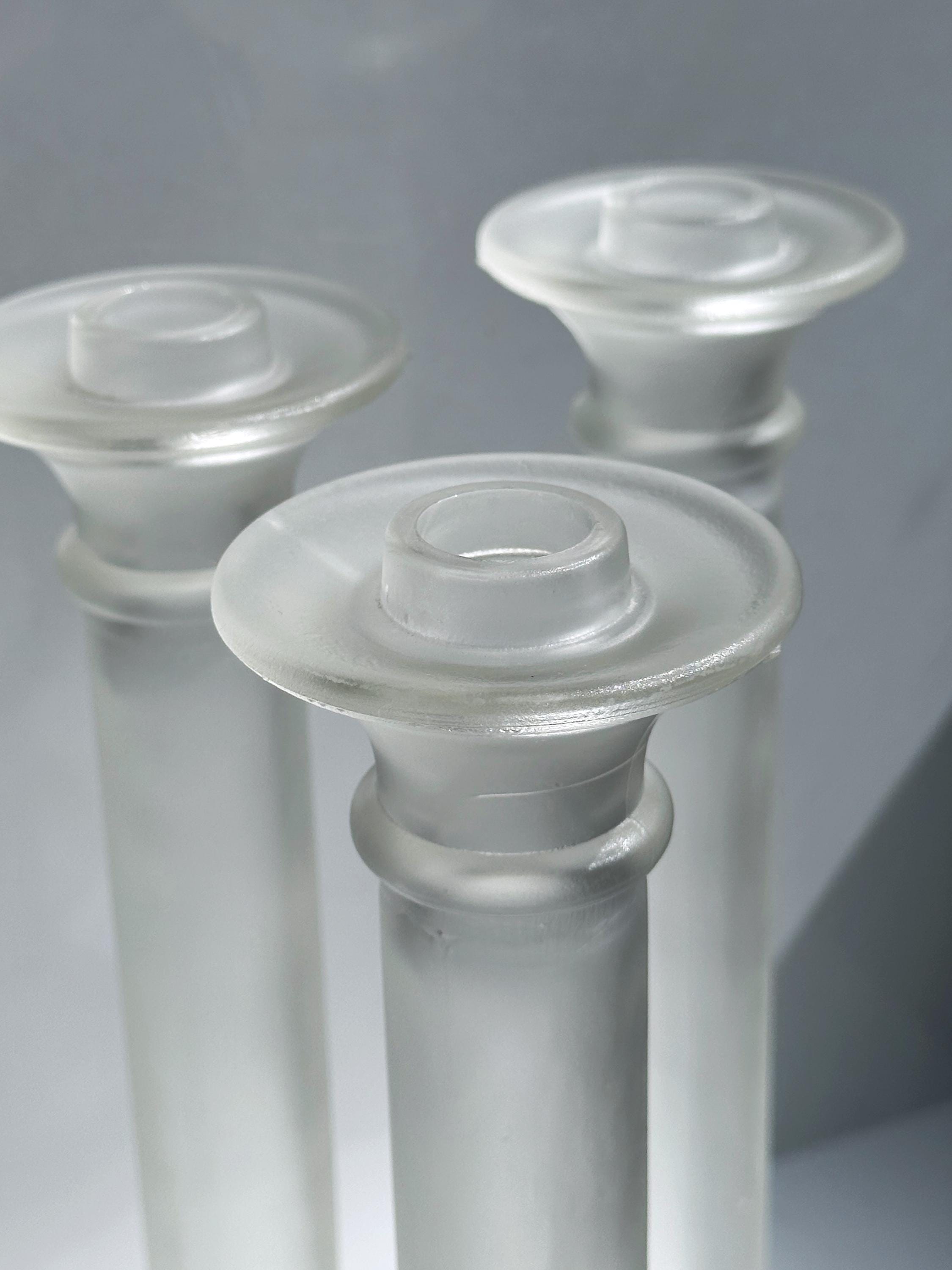 3 Vintage Glas Kerzenhalter in Säulenform, mattiert, 1980er