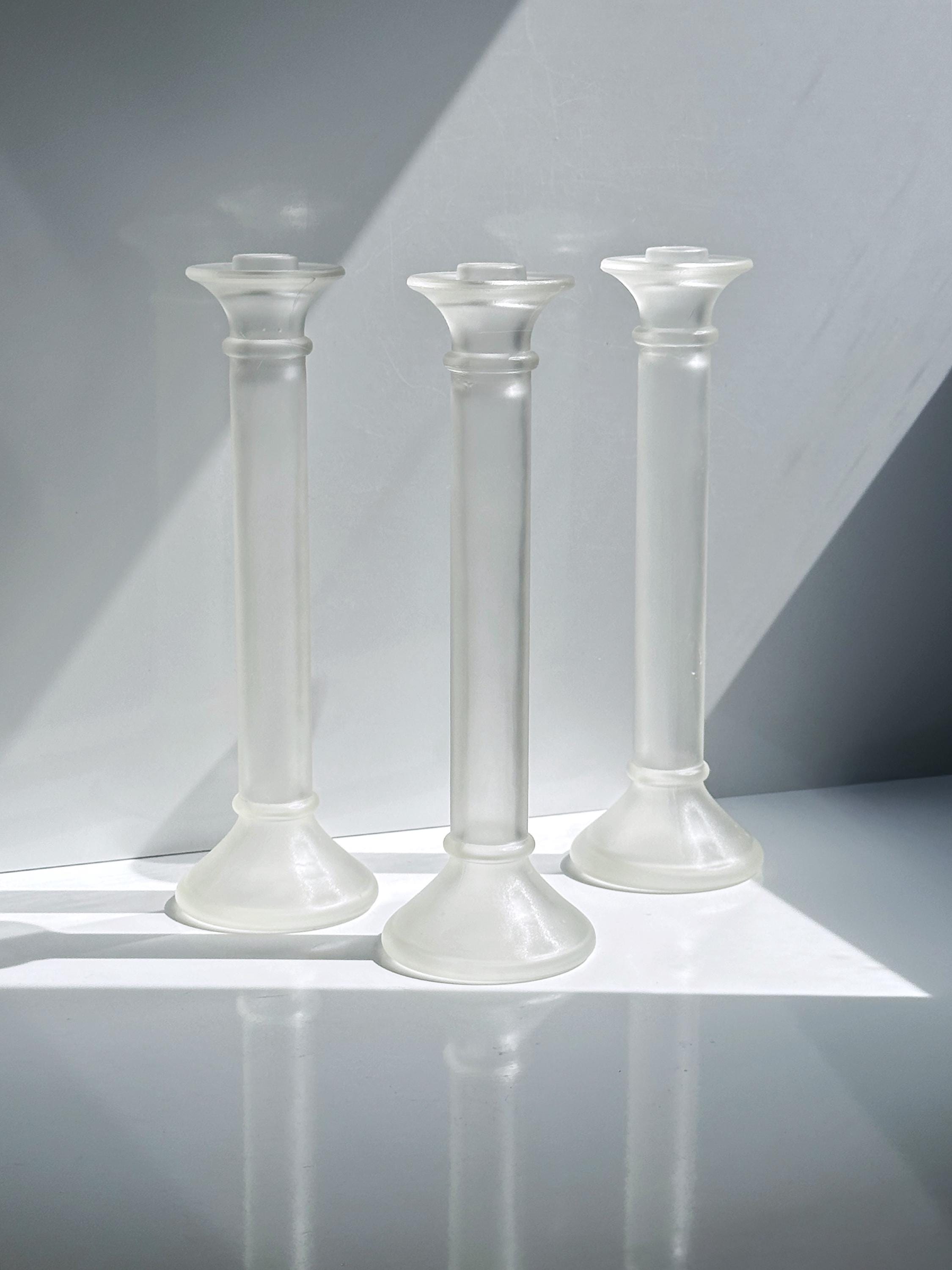 3 Vintage Glas Kerzenhalter in Säulenform, mattiert, 1980er