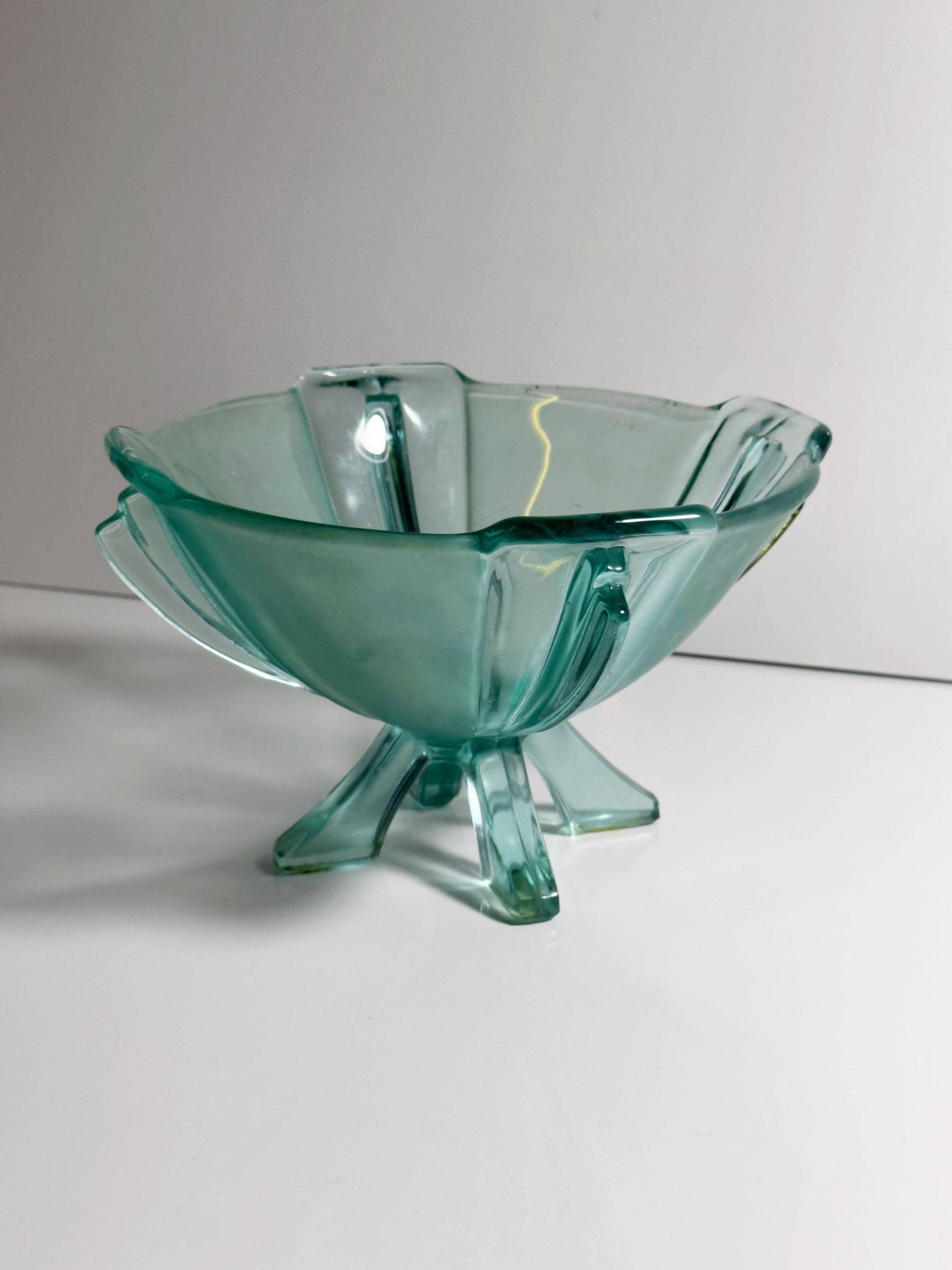 Stölzle Heřmanova Huť Art-Deco Fußschale Nr. 19283 in Aqua