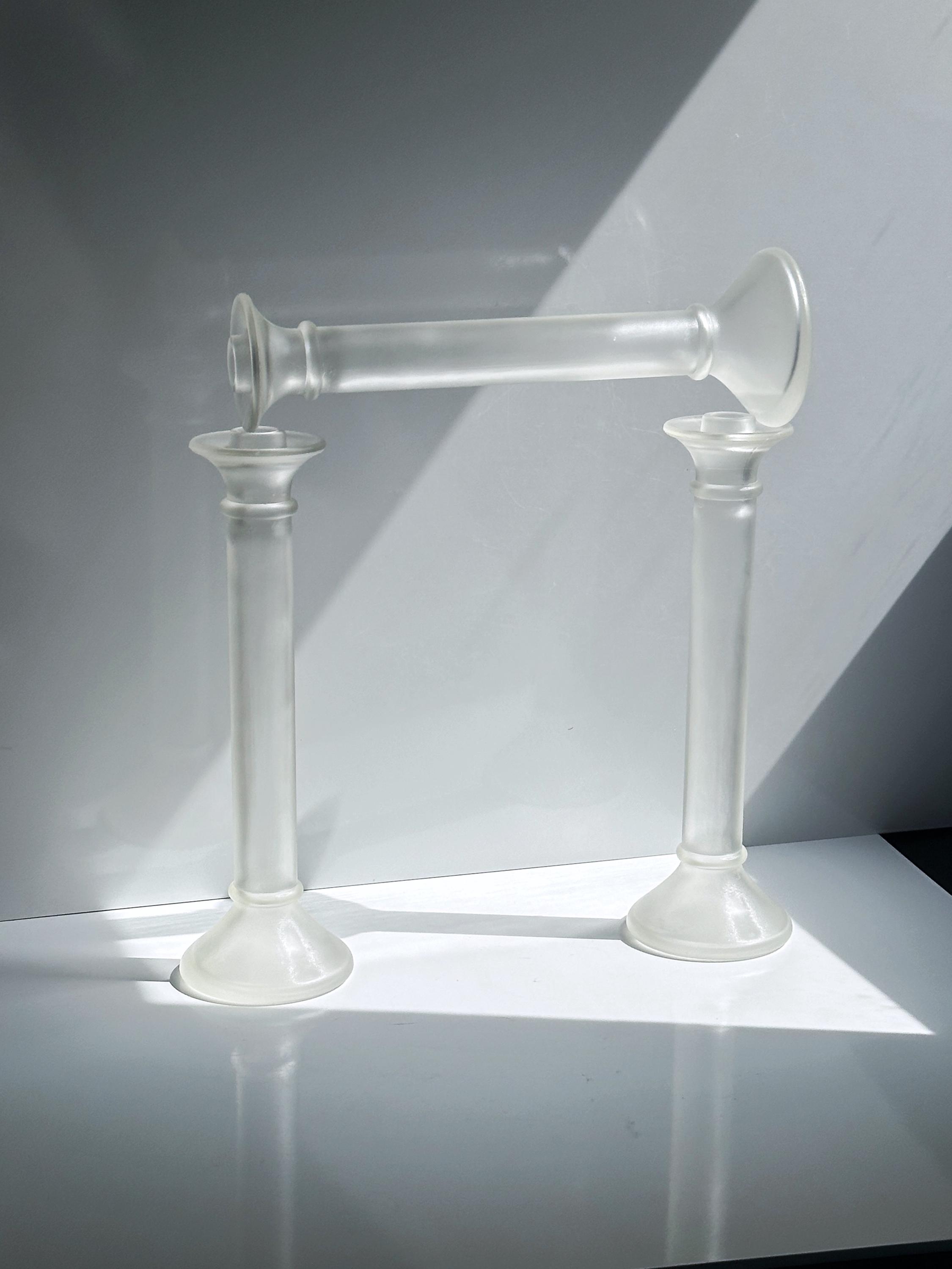 3 Vintage Glas Kerzenhalter in Säulenform, mattiert, 1980er