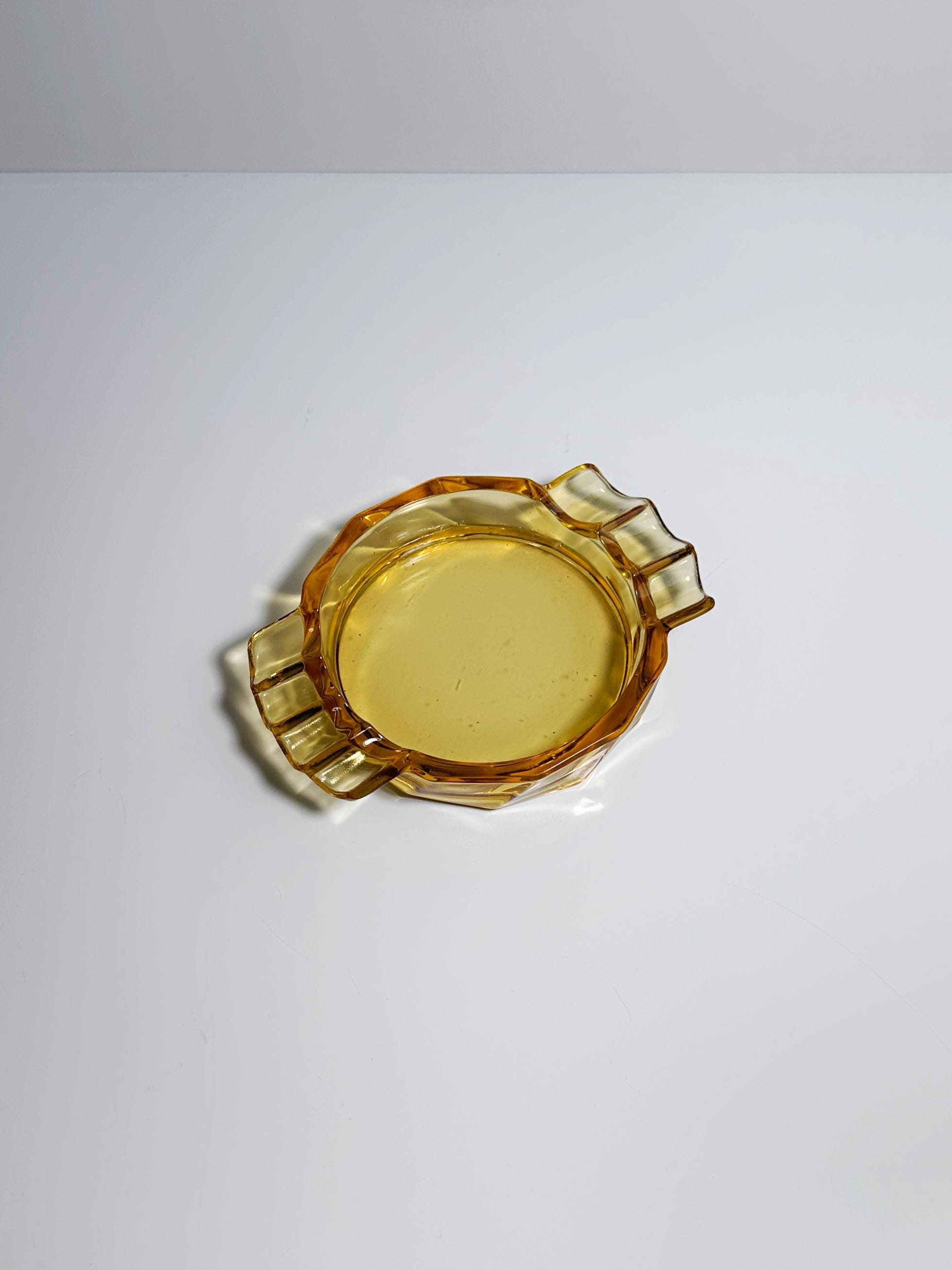 Stölzle Hermanova Art-Deco Glas-Aschenbecher in Bernstein