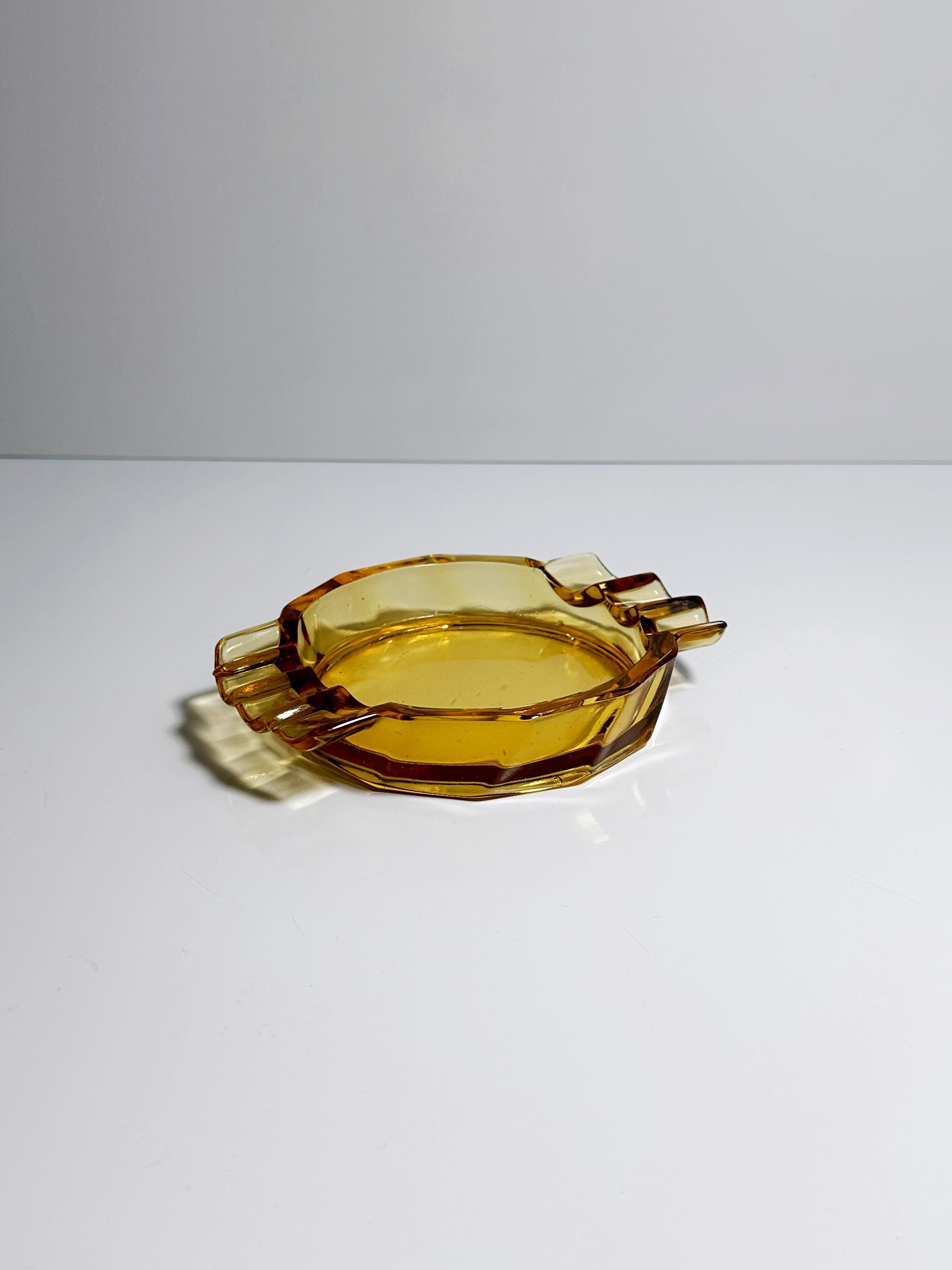 Stölzle Hermanova Art-Deco Glas-Aschenbecher in Bernstein