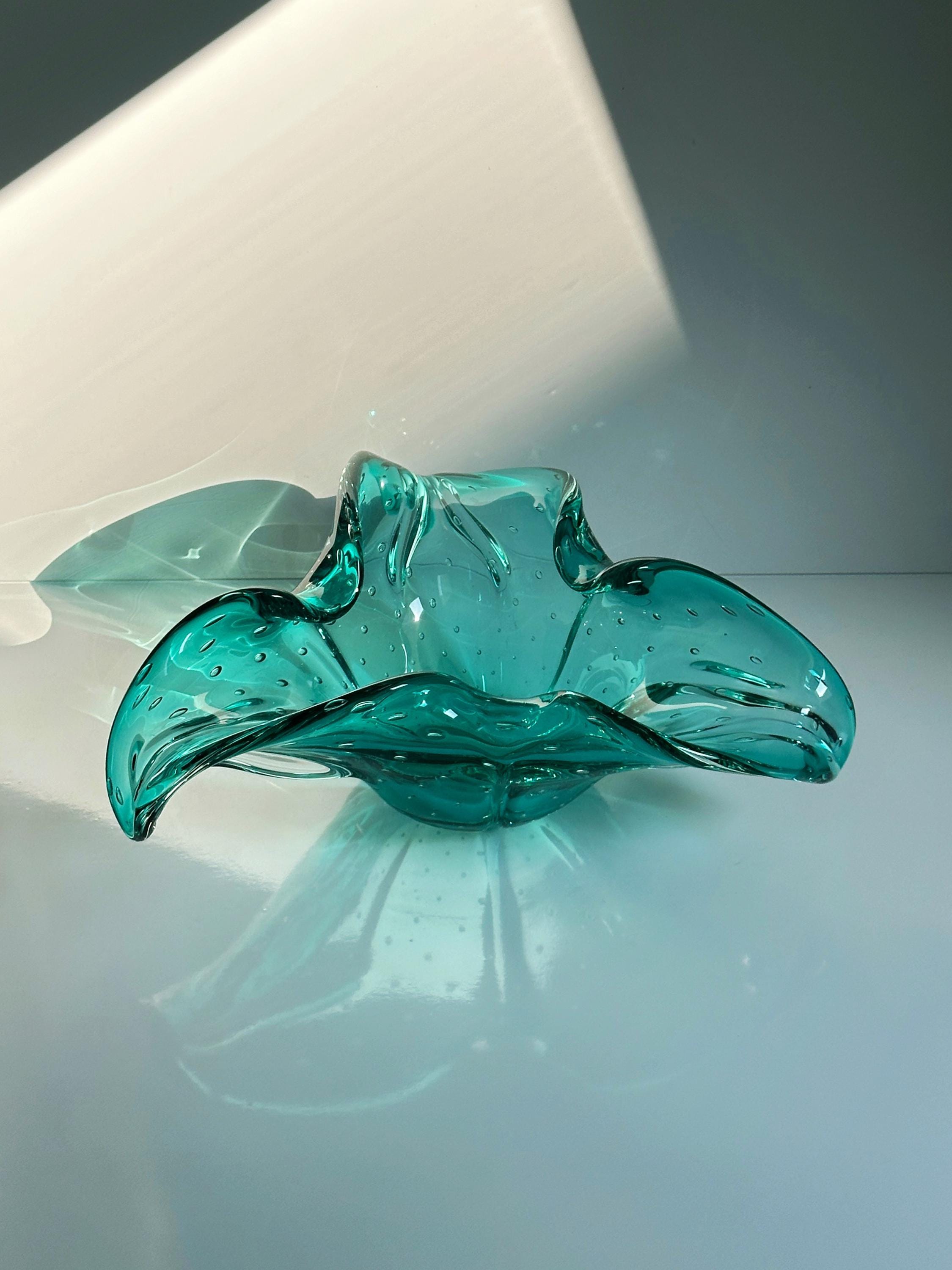Große Vintage Murano Glasschale in Mintgrün