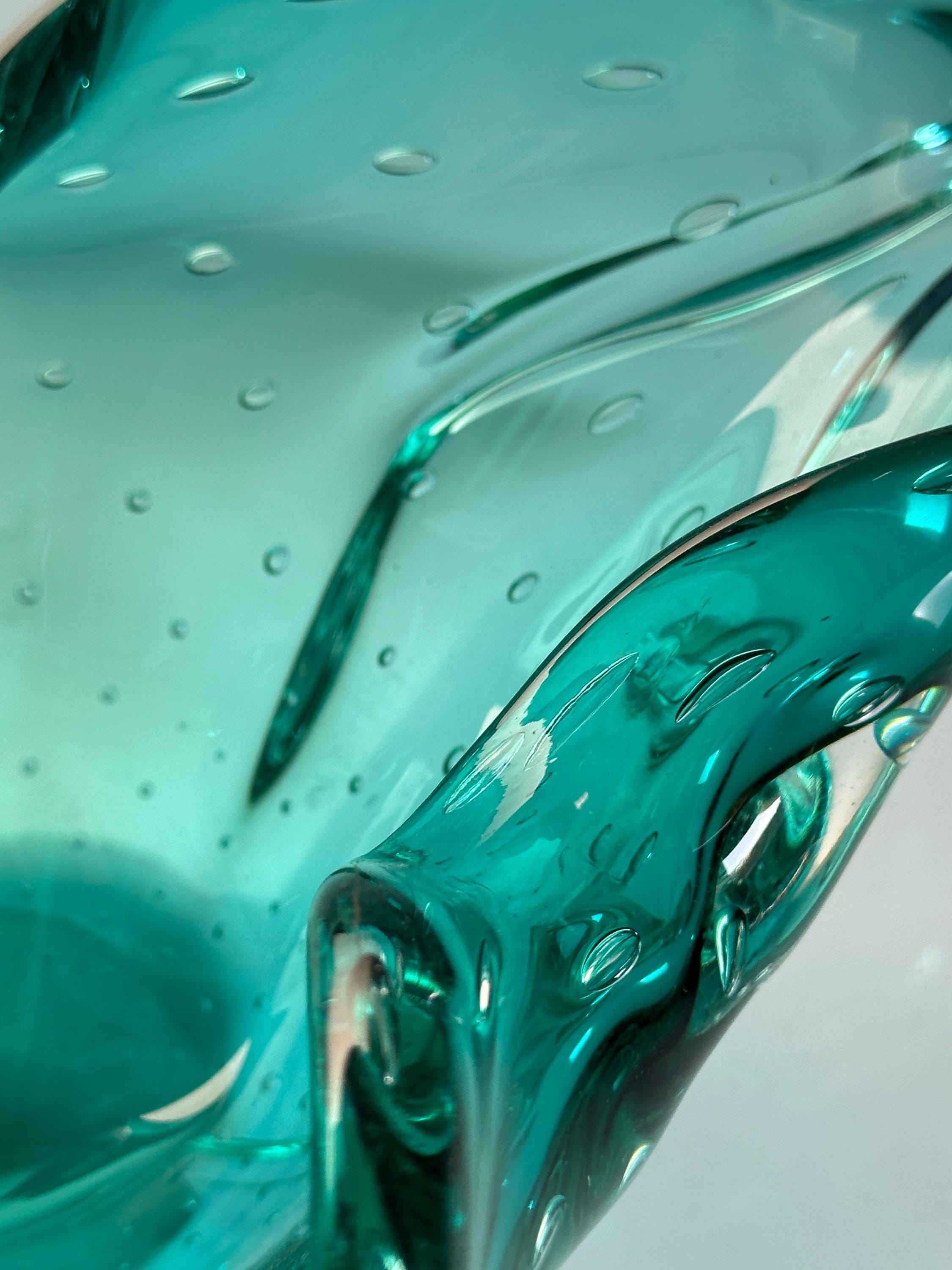 Große Vintage Murano Glasschale in Mintgrün