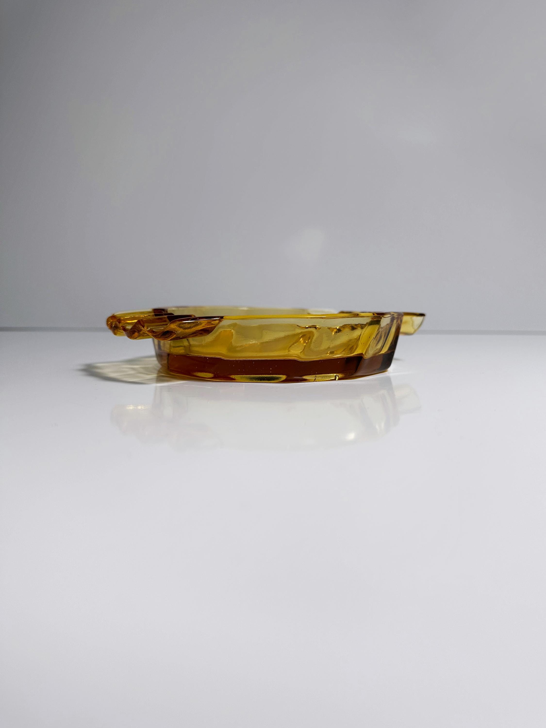 Stölzle Hermanova Art-Deco Glas-Aschenbecher in Bernstein