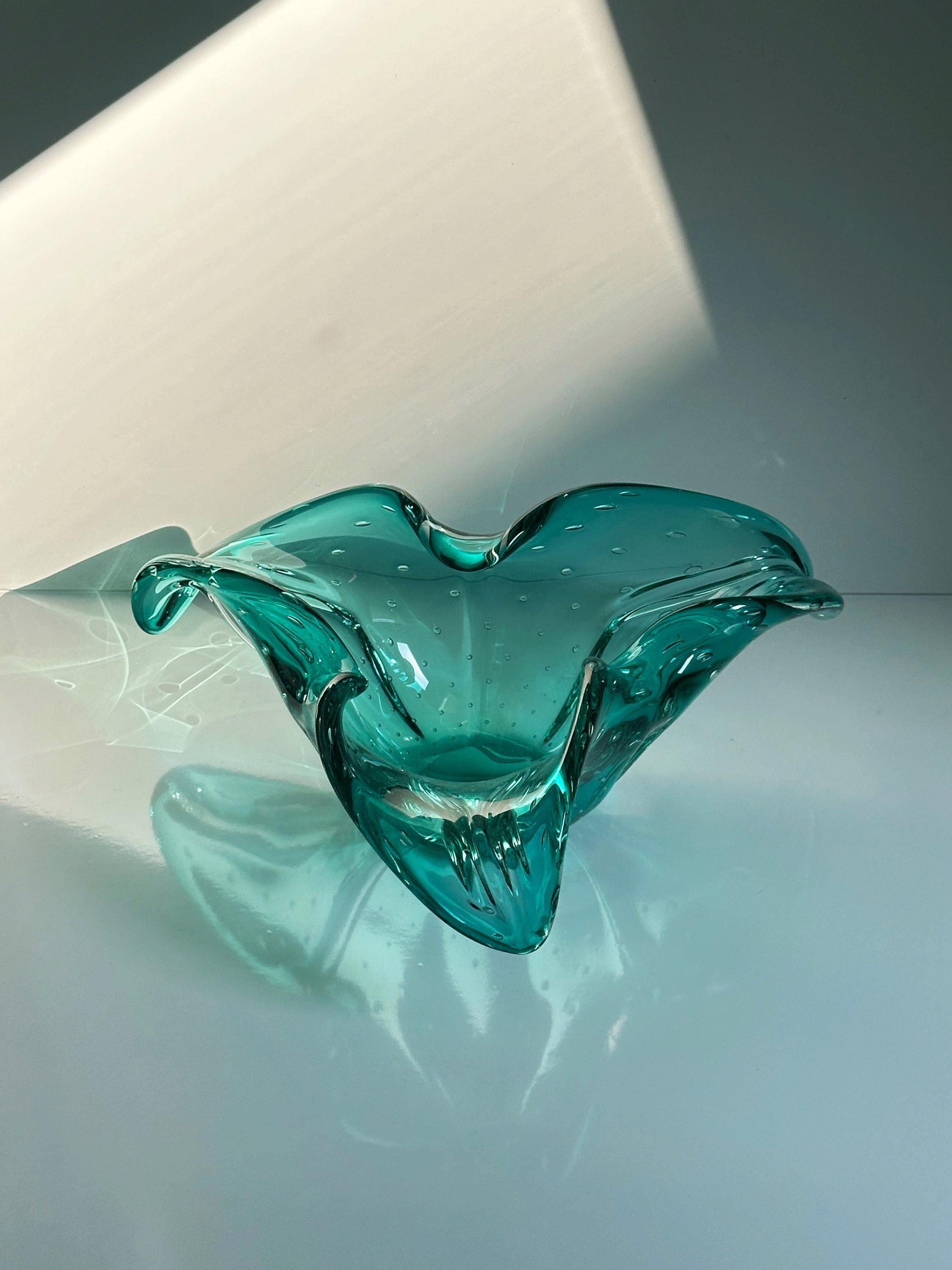 Große Vintage Murano Glasschale in Mintgrün