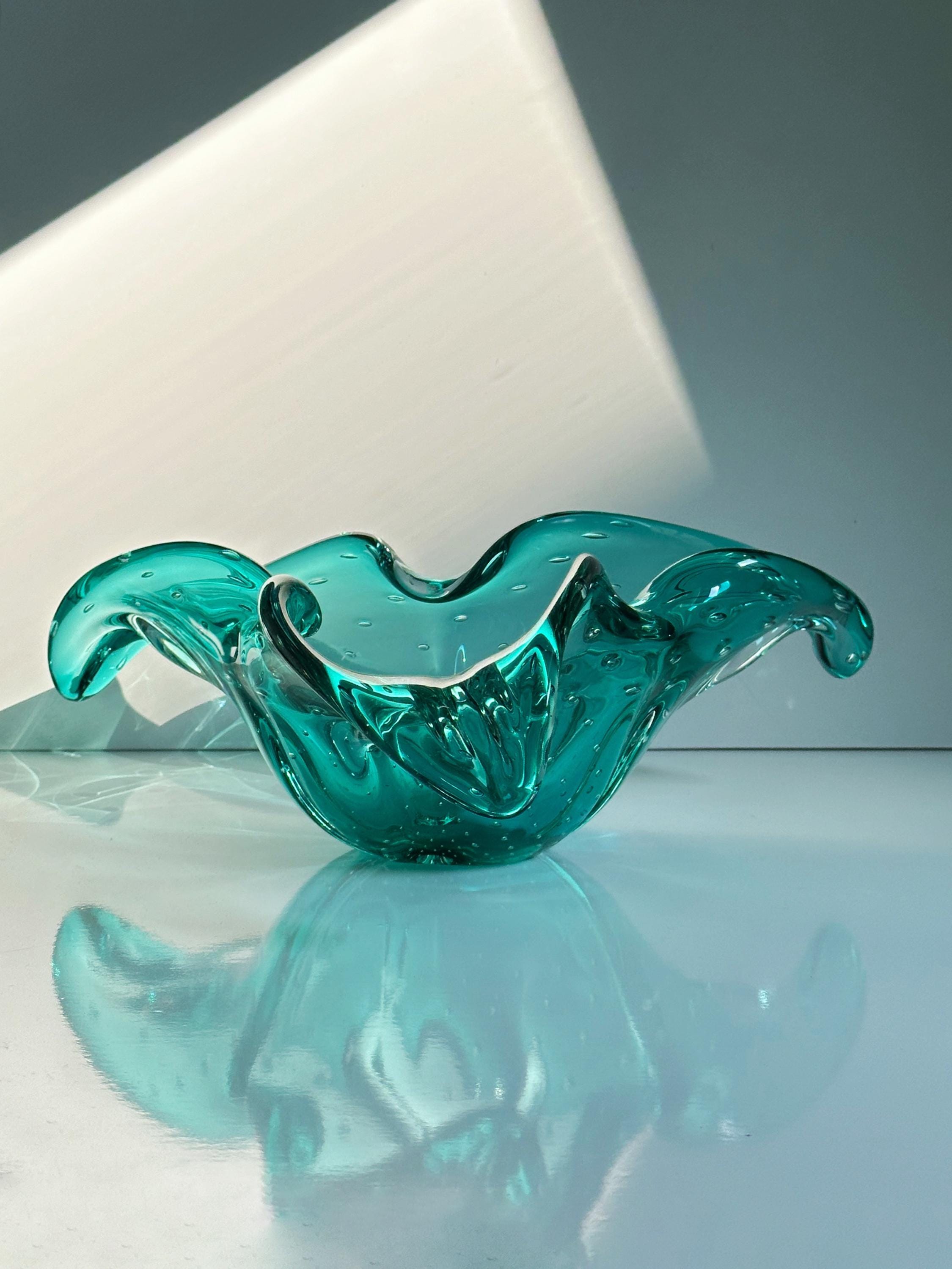 Große Vintage Murano Glasschale in Mintgrün