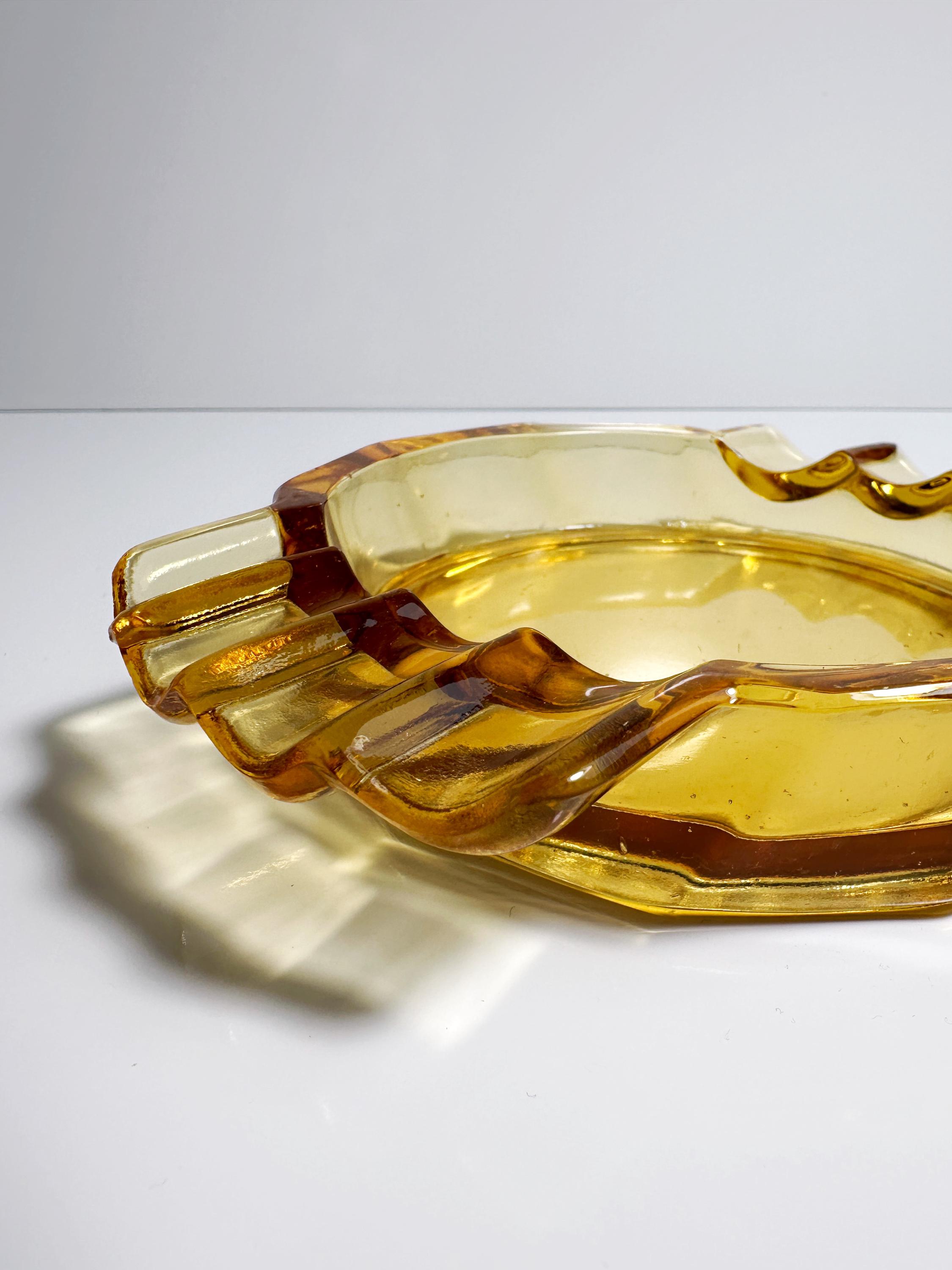 Stölzle Hermanova Art-Deco Glas-Aschenbecher in Bernstein