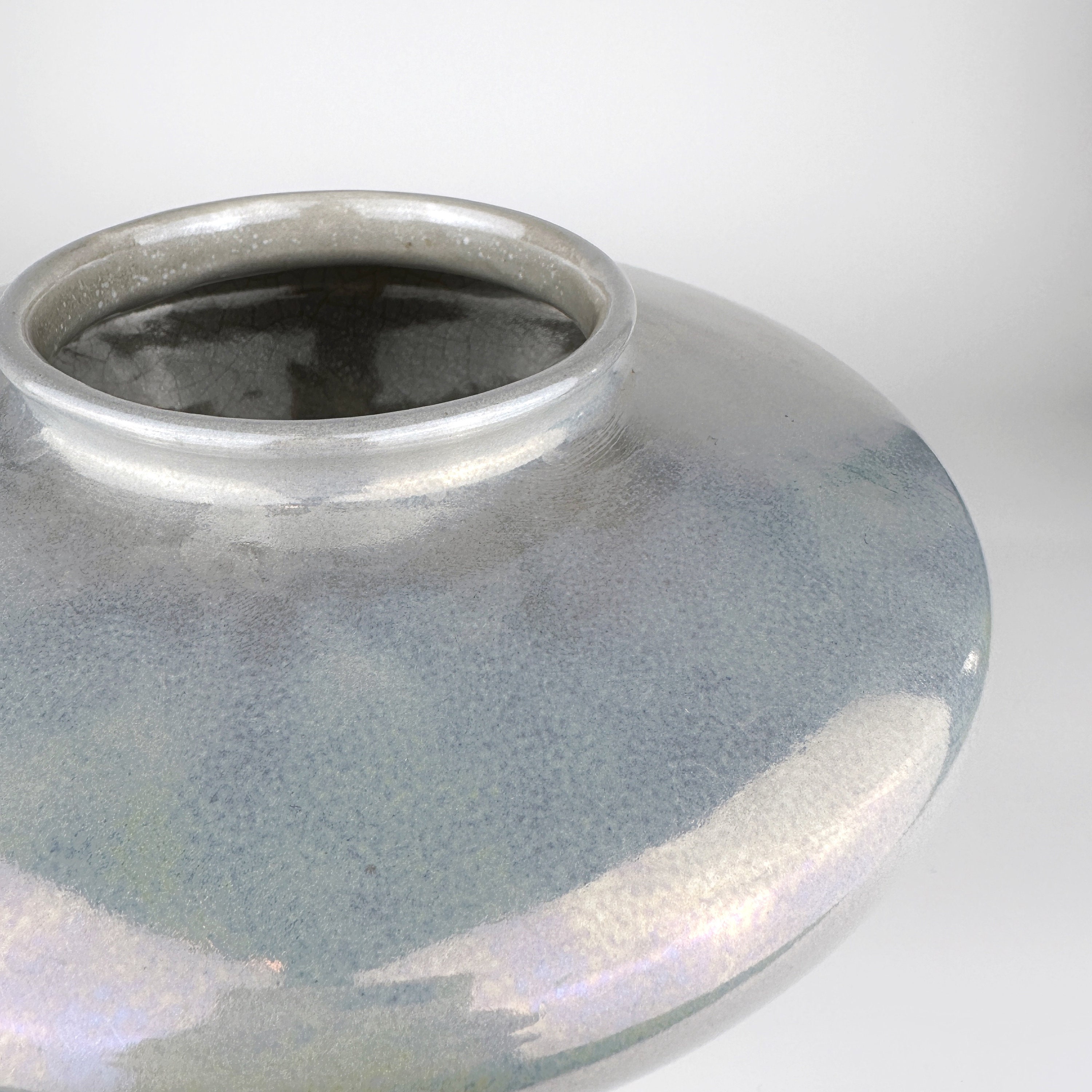 Vintage Keramikvase in Grau-Blau mit Perlglanz