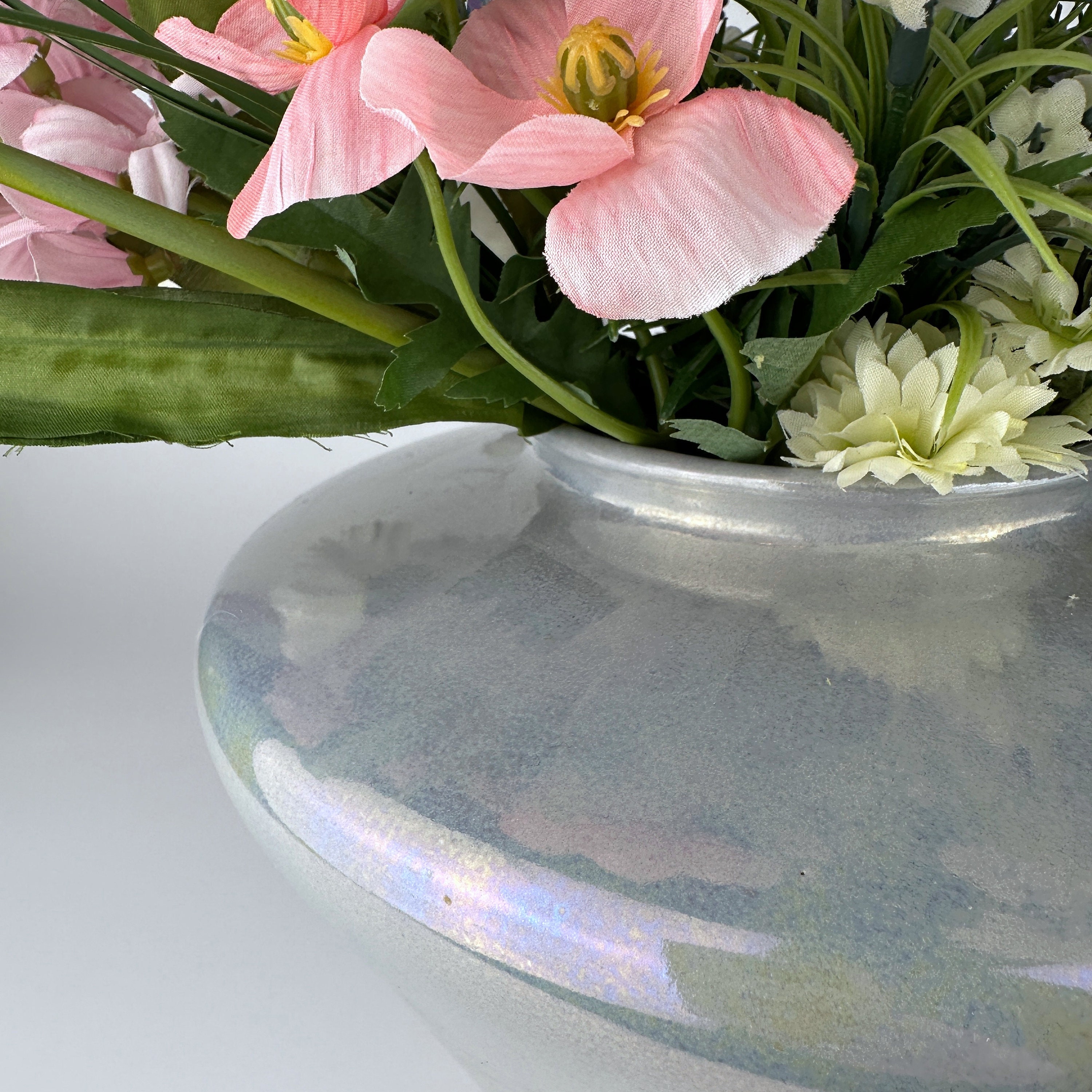 Vintage Keramikvase in Grau-Blau mit Perlglanz