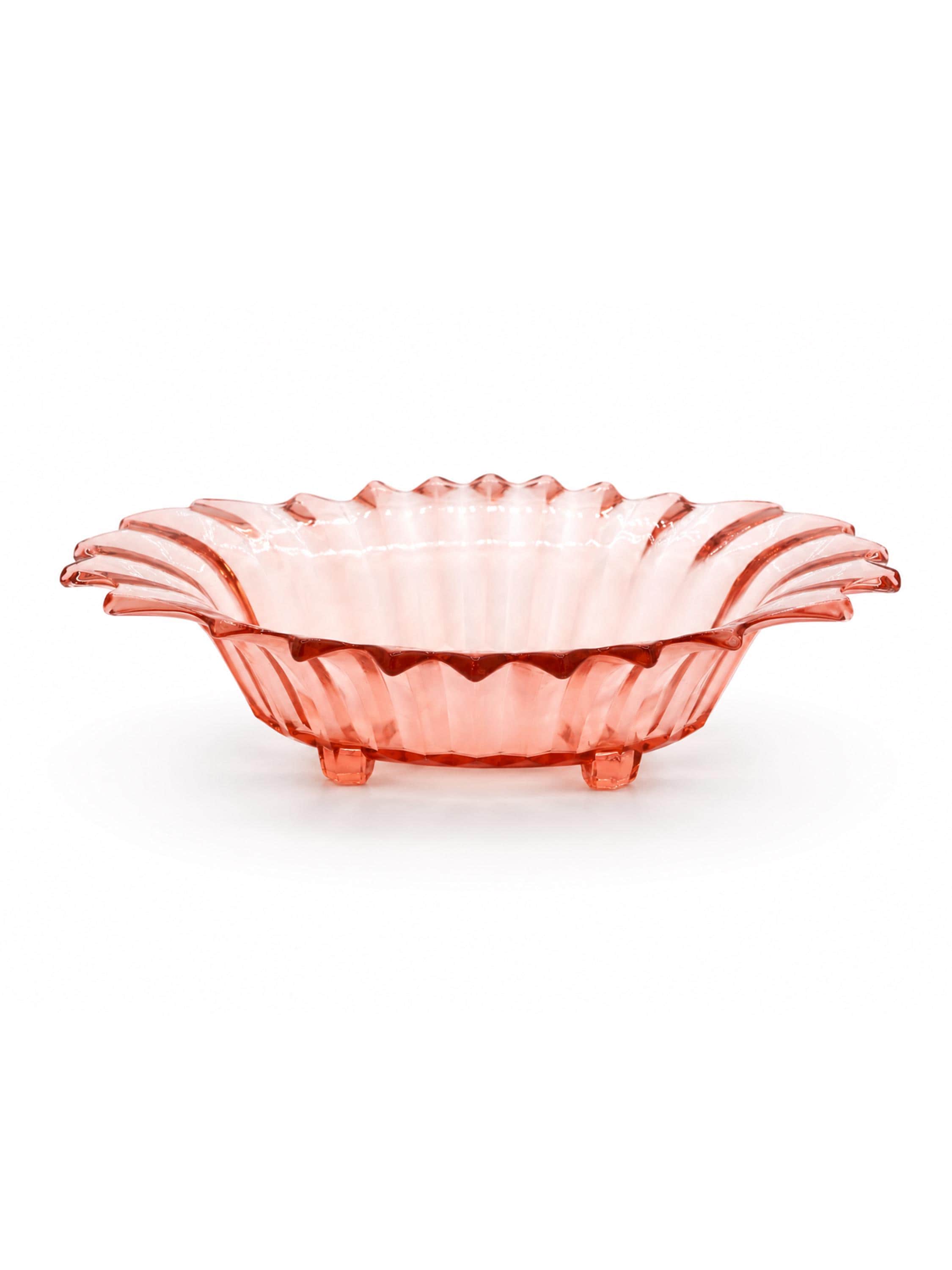 Brockwitz „Prismen“ Art-Deco Fußschale aus Rosalinglas